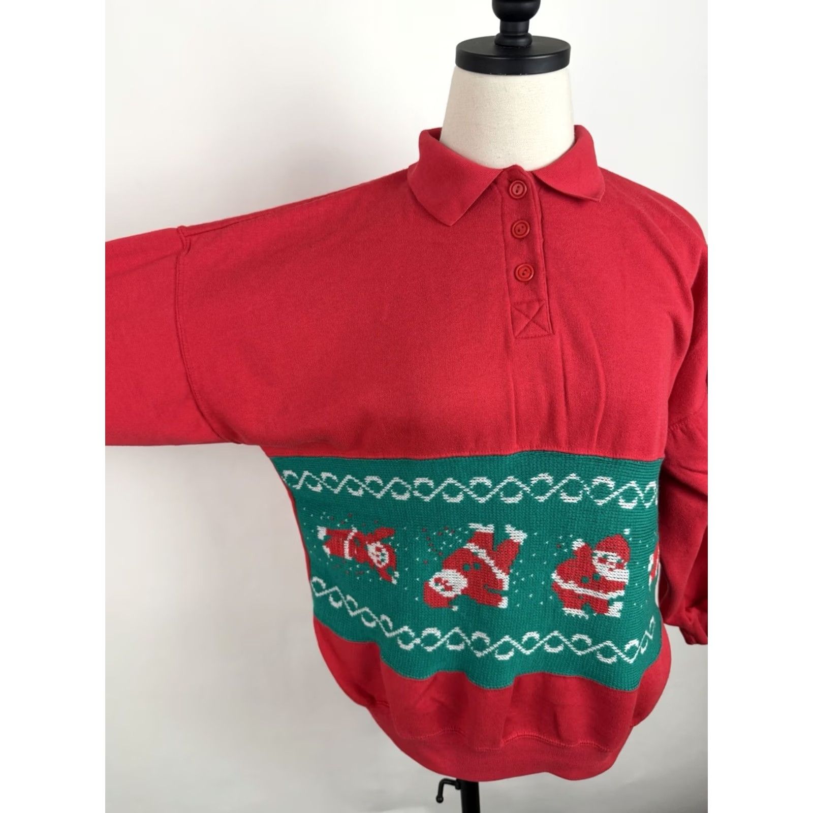 Vintage VINTAGE Dashers Sweatshirt Womens Medium Collared Christmas Holiday Red Knit Cotton Blend Long Sleeve Pullover 80s 90s Retro Christmas Womens Size M / US 6-8 / IT 42-44 - 4 Thumbnail