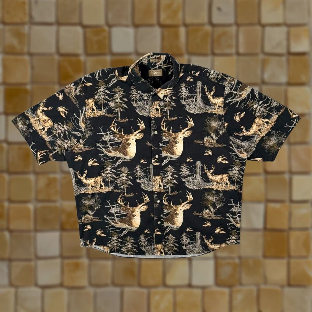 Vintage VINTAGE Natural Issue Shirt XL Black Short Sleeve Button-Down Collared Cotton Casual Men Button-Up All-Over Print Wildlife{ } Size US XL / EU 56 / 4 - 1 Thumbnail