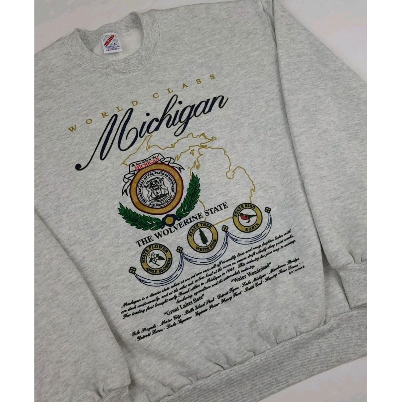 Jerzees VINTAGE 90s Michigan Big Print Sweatshirt Jerzees Men M Gray USA Wolver ine State Flower Tree Bird Sweatshirt Crew Neck Long Sleeve Pullover Size US M / EU 48-50 / 2 - 2 Thumbnail