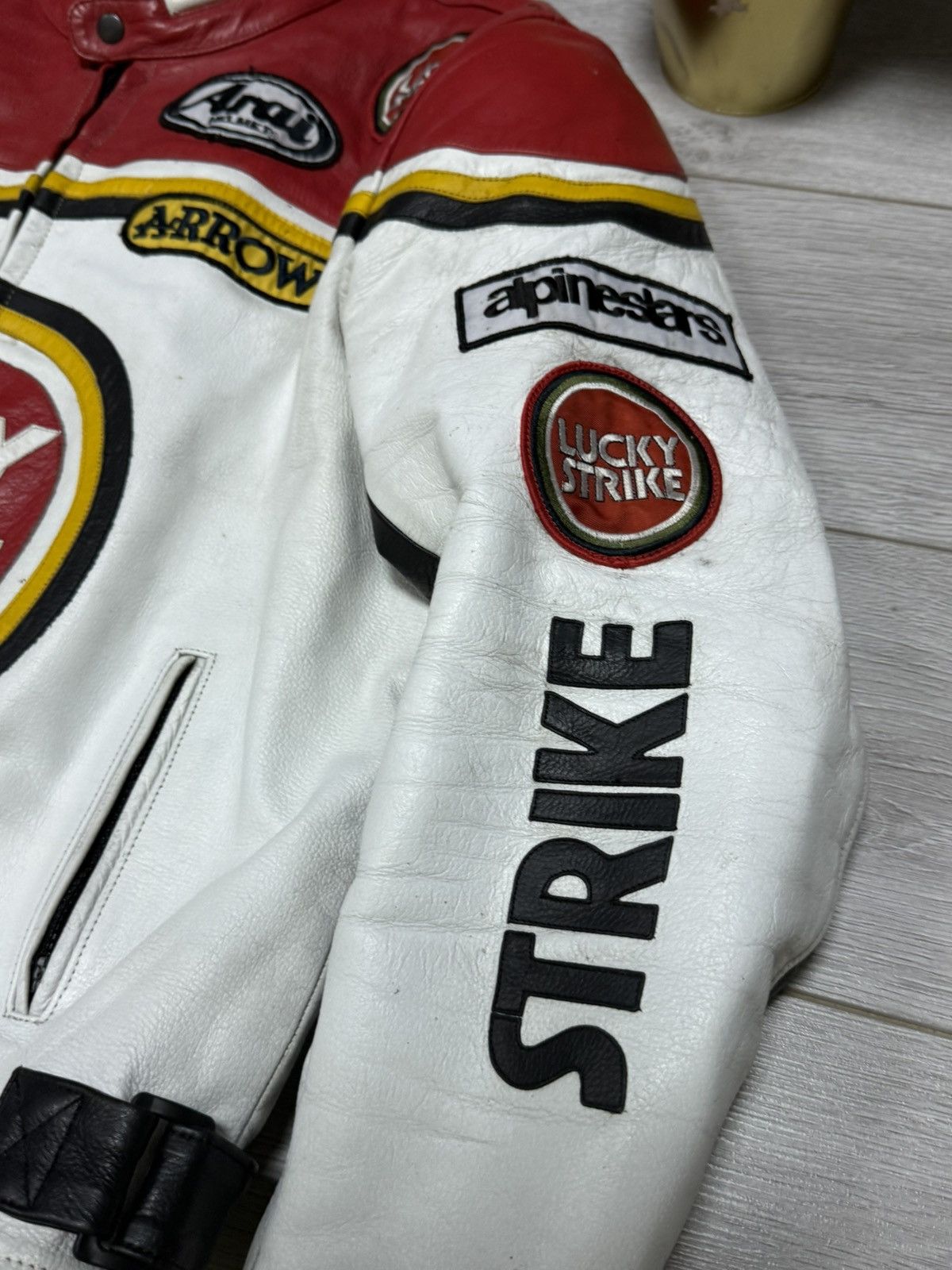 Vintage Lucky Strike leather racing protection jacket big logo Size US XXL / EU 58 / 5 - 4 Thumbnail