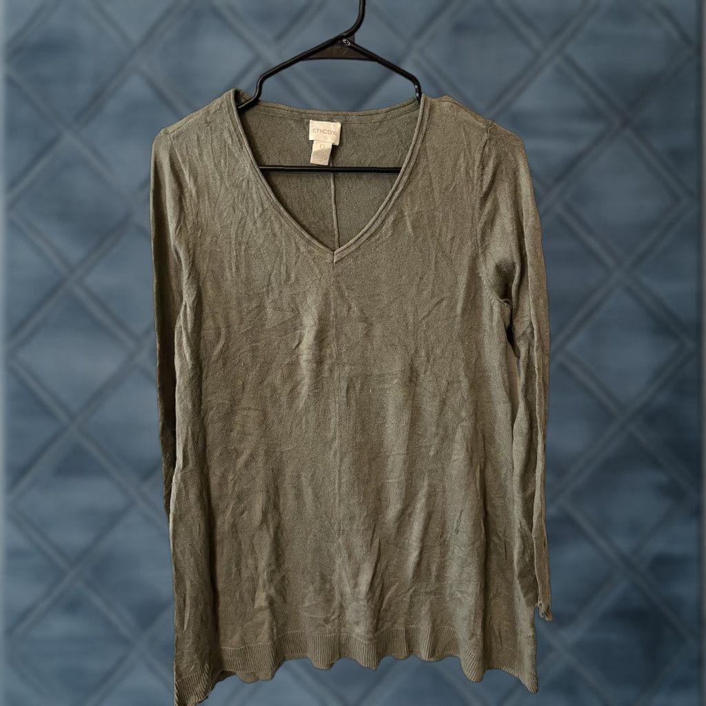Vintage Chicos Sweater Women Long Sleeve Light V-Neck Gray Size 0 Size XS / US 0-2 / IT 36-38 - 1 Thumbnail