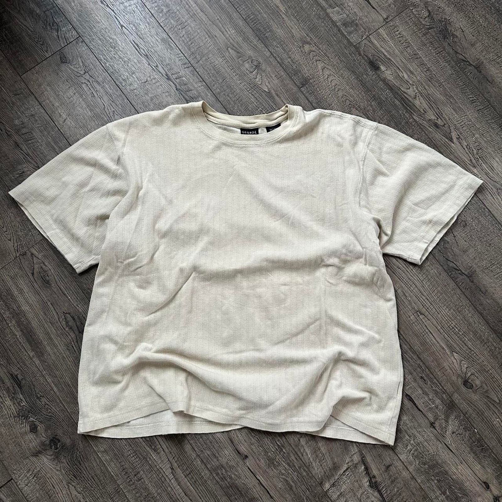 Vintage Vintage Y2K Striped Boxy Oversized Blank Cream Tan Shirt Top Size US XXL / EU 58 / 5 - 3 Thumbnail
