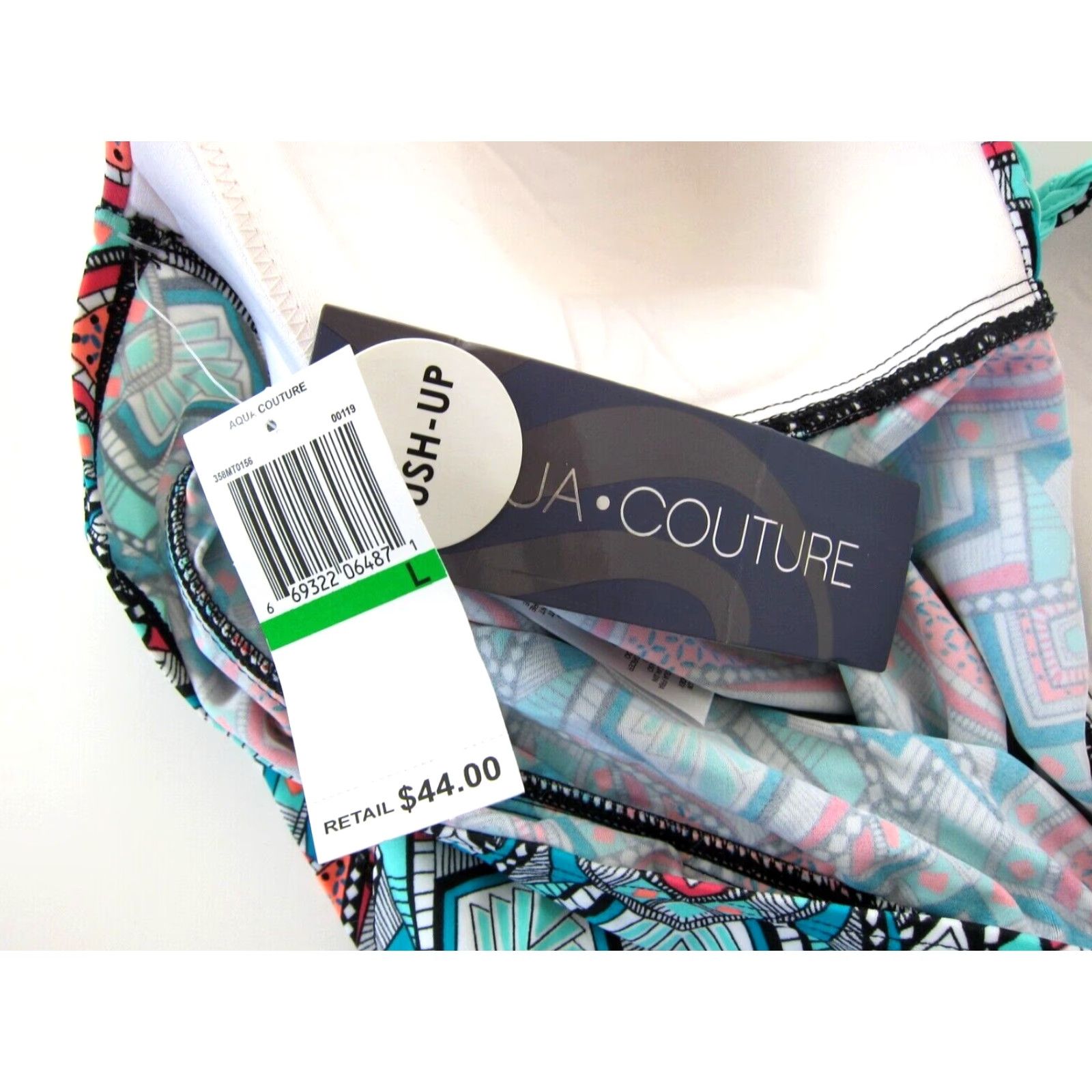 AQUA NWT Aqua Couture Geometric Tankini Top L Built In Bra Halter Swim Blue Black Orange Women Size ONE SIZE - 3 Thumbnail