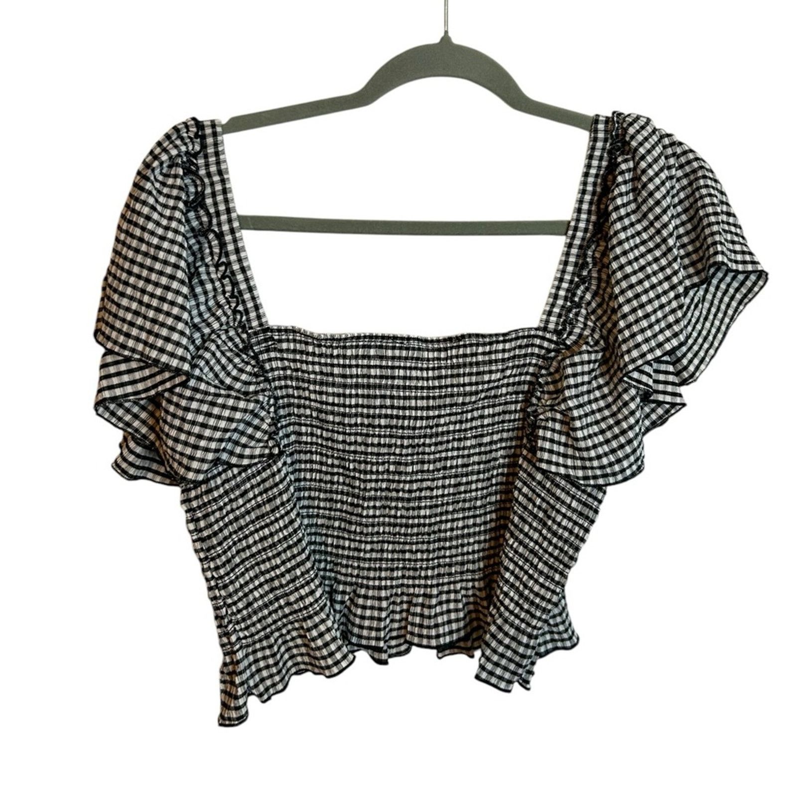 Mango Mango Gingham Smocked Flutter Sleeve Blouse Size M / US 6-8 / IT 42-44 - 2 Thumbnail