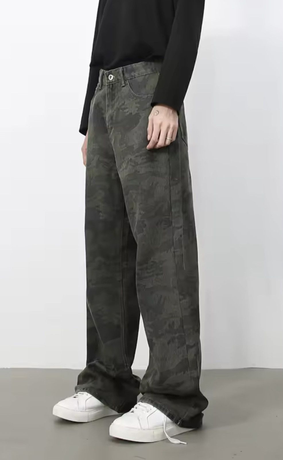 Camo Denim Pants - Wide Leg Tactical Streetwear Trousers