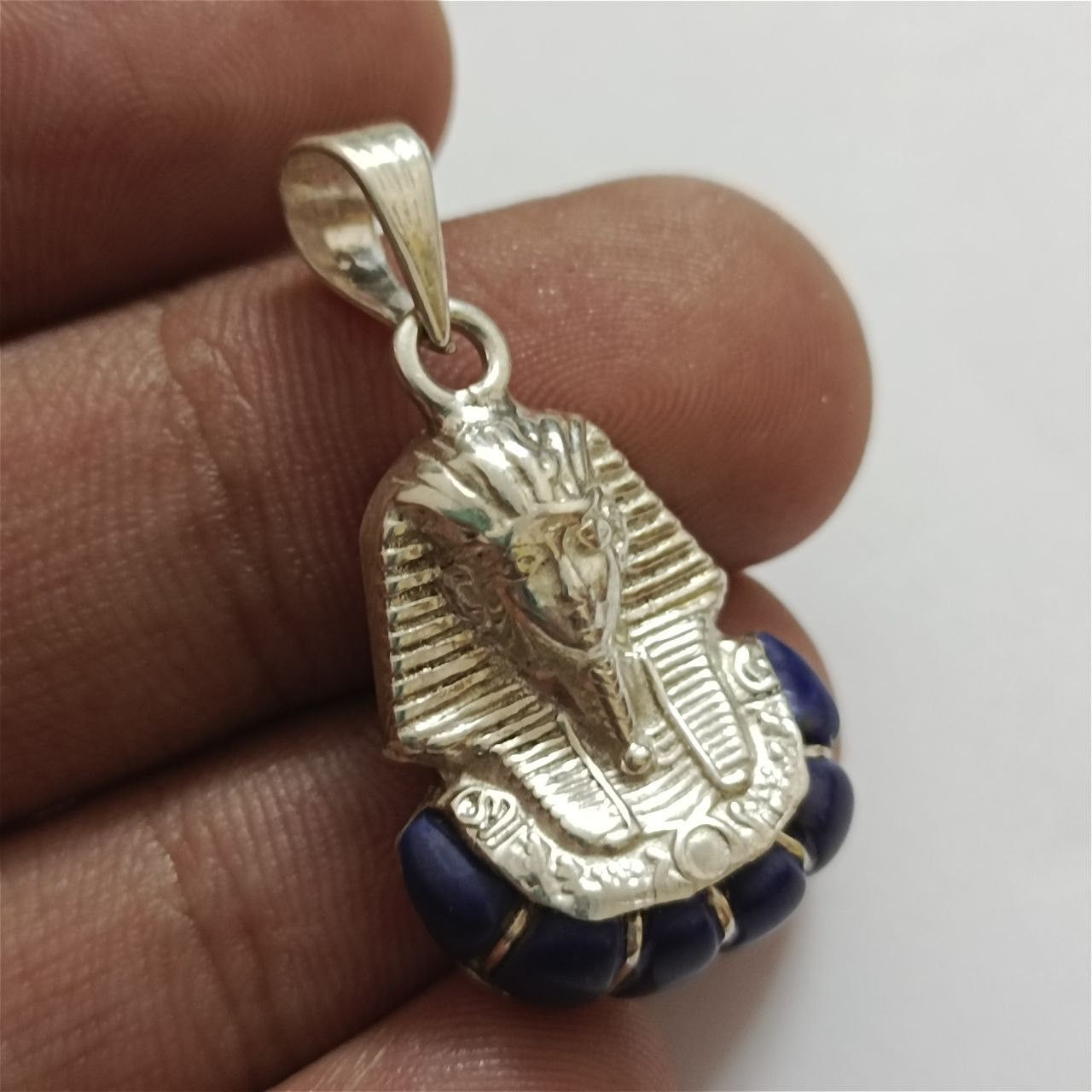 925 Silver Pharaoh Pendant with Lapis Lazuli –Egypt Jewelry