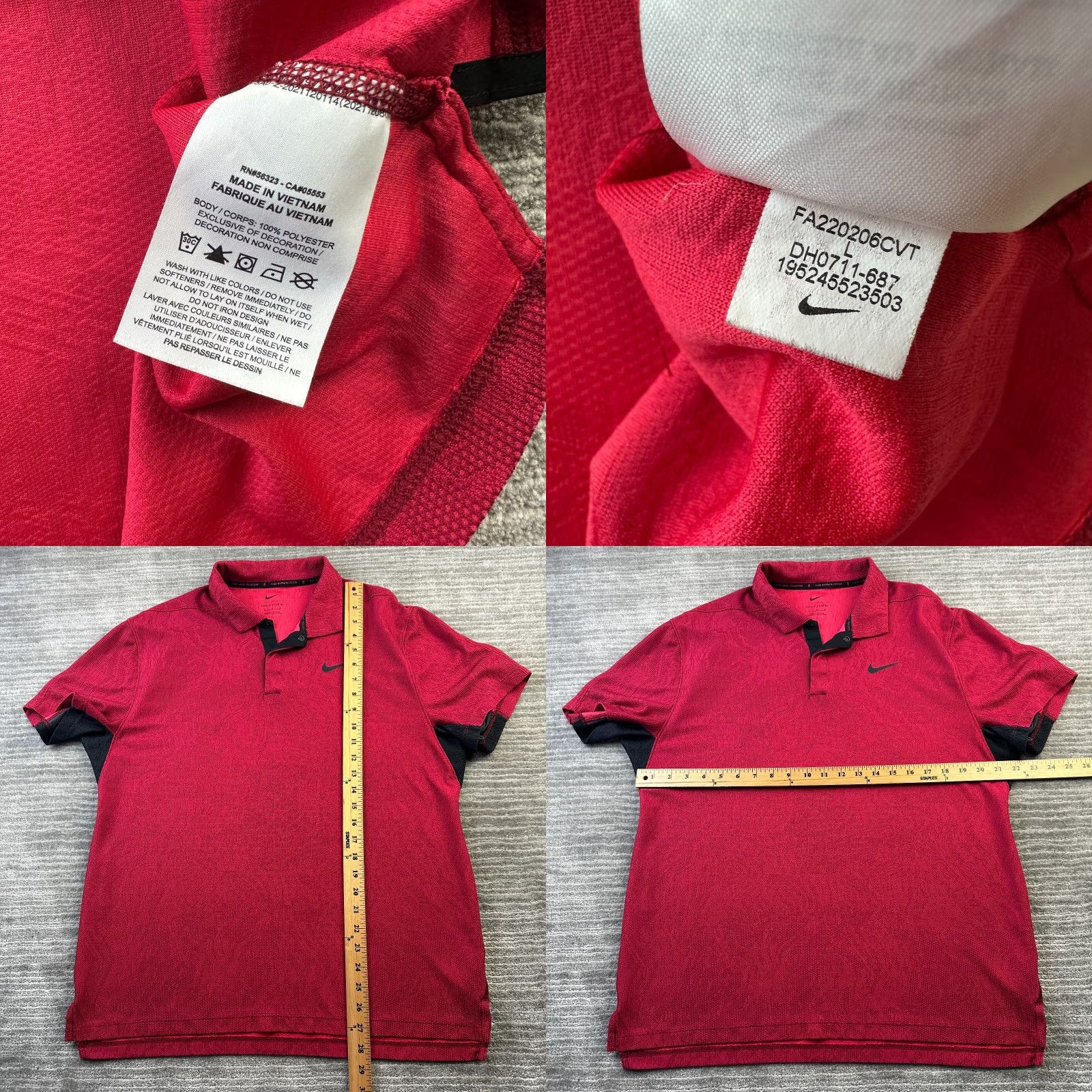 Nike Nike Tiger Woods Polo Shirt Mens Large Red Dri-Fit Jacquard Golf Shirt Activewear Short Sleeve Nike Dri-Fit Size US L / EU 52-54 / 3 - 8 Thumbnail