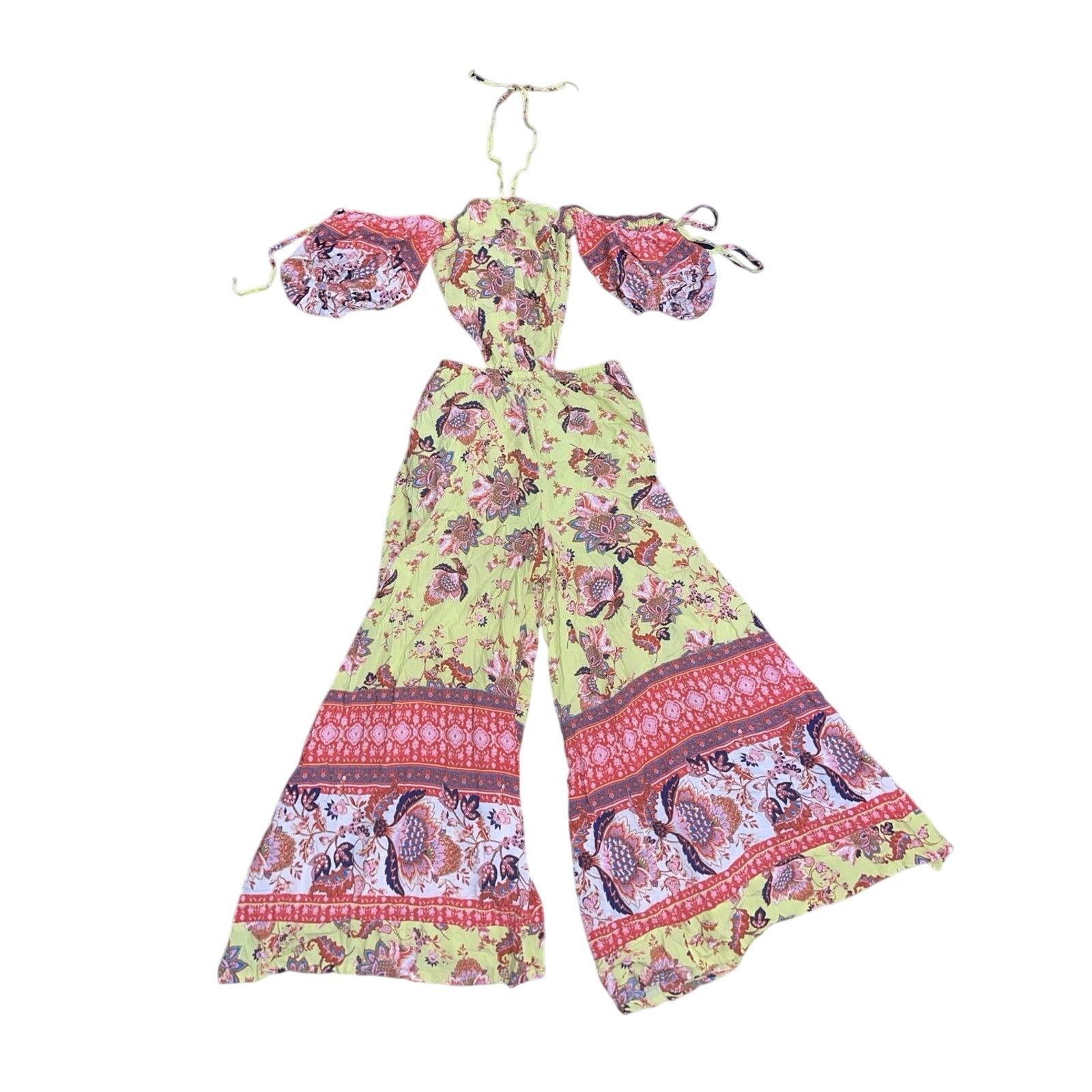 Free People Bali Citrus Skies One Piece Wide Leg Jumpsuit Floral Pockets Size 26" / US 2 / IT 38 - 2 Thumbnail