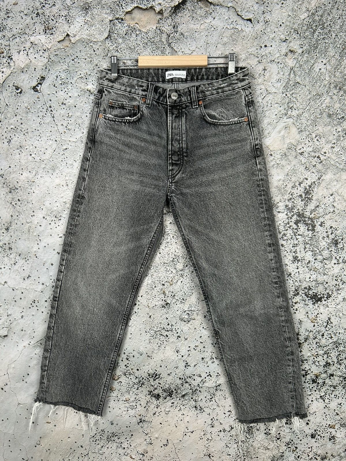 Zara Washed Grey Distressed Jeans Denim Punk Skate Grunge