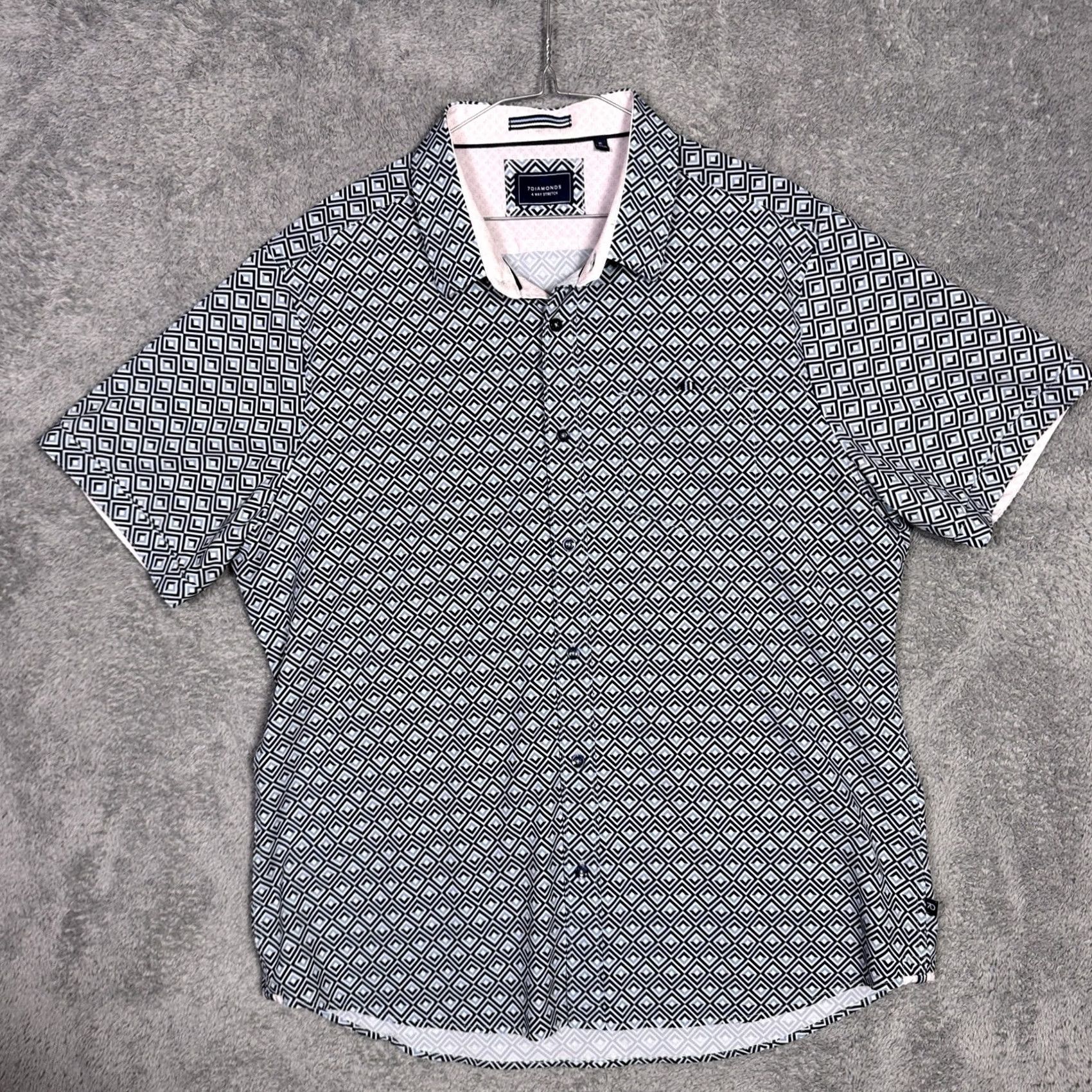 Vintage 7 Diamonds Shirt Mens XL Blue Geometric All Over Print Stretch Performance Button-Up Size US XL / EU 56 / 4 - 3 Thumbnail
