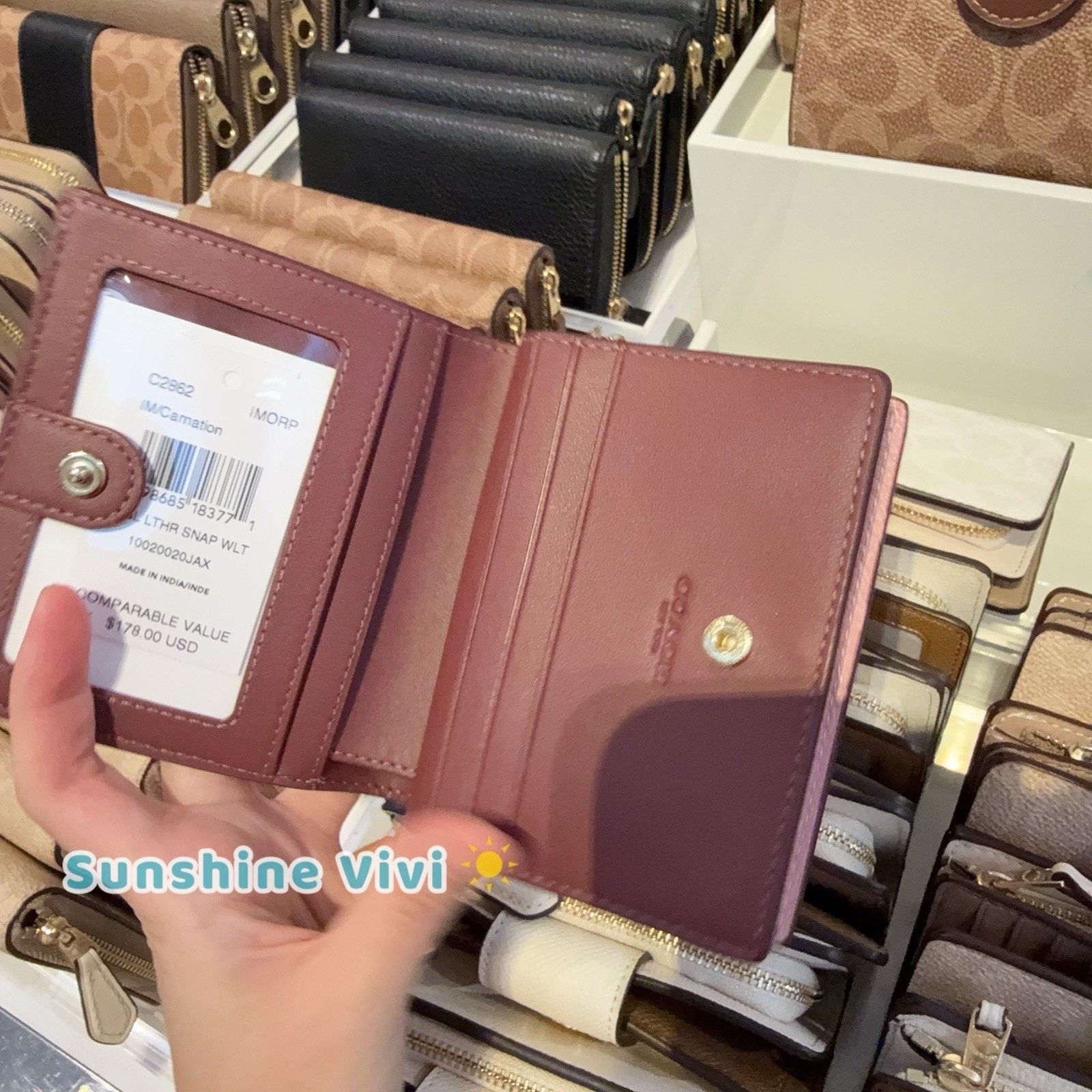Coach NWT Coach Snap Wallet C2862 Pebbled Leather Charm Carnation Size ONE SIZE - 6 Thumbnail