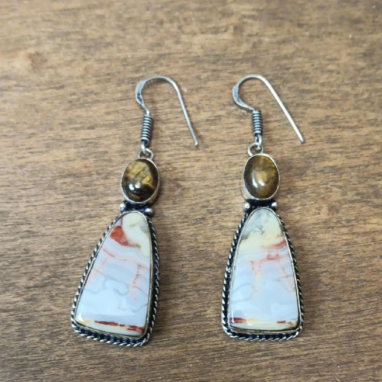 Designer Elegant Crazy Lace Agate Stone Earrings Size ONE SIZE - 1 Thumbnail