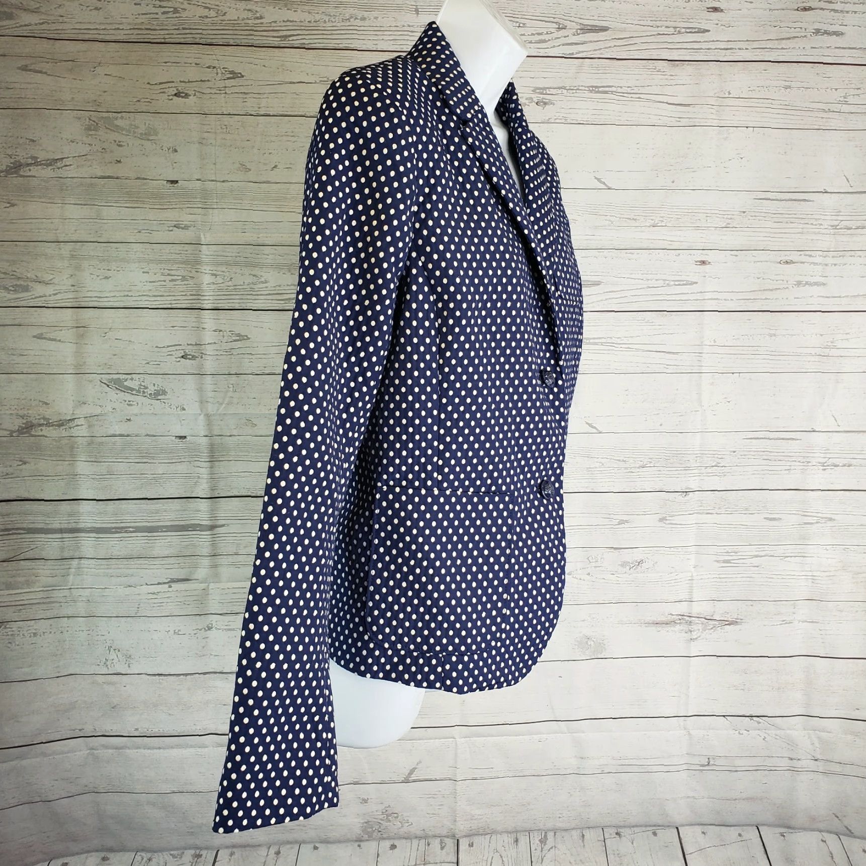 Gap GAP Womens Blazer Sz 10 Polka Dot 2 Button Cotton Blend Navy Blue White Jacket Suit Ladies Size L / US 10 / IT 46 - 3 Thumbnail