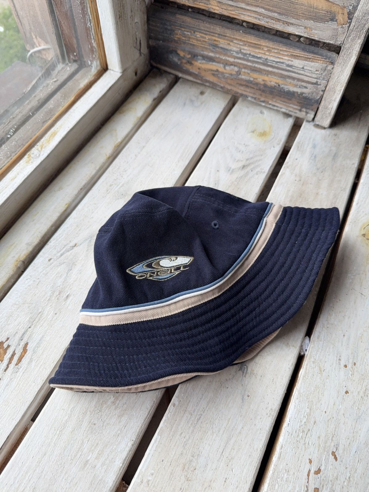 O'Neill × Vintage 00s Y2K O’Neill Surf Bucket Hat Navy Beige Logo Vintage Size ONE SIZE - 1 Thumbnail