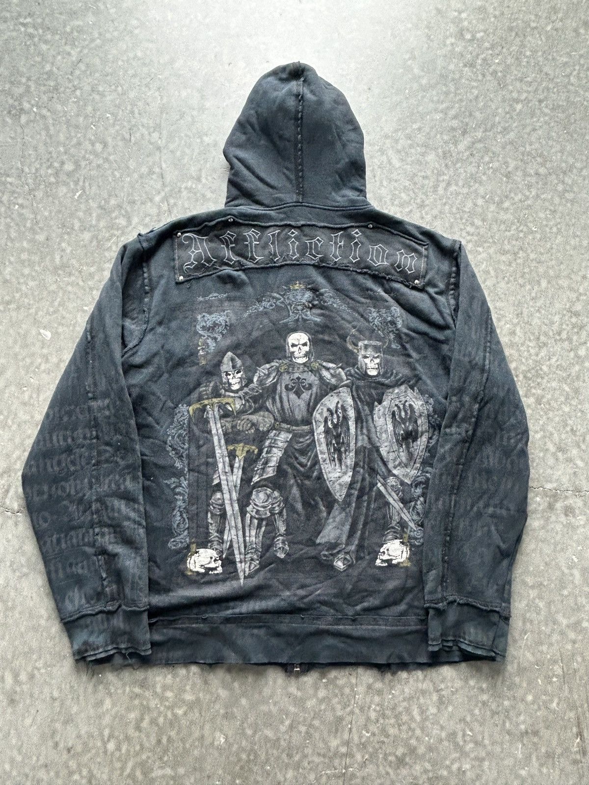Crazy Vintage Y2K Affliction Zip Up Hoodie AOP Skeletons