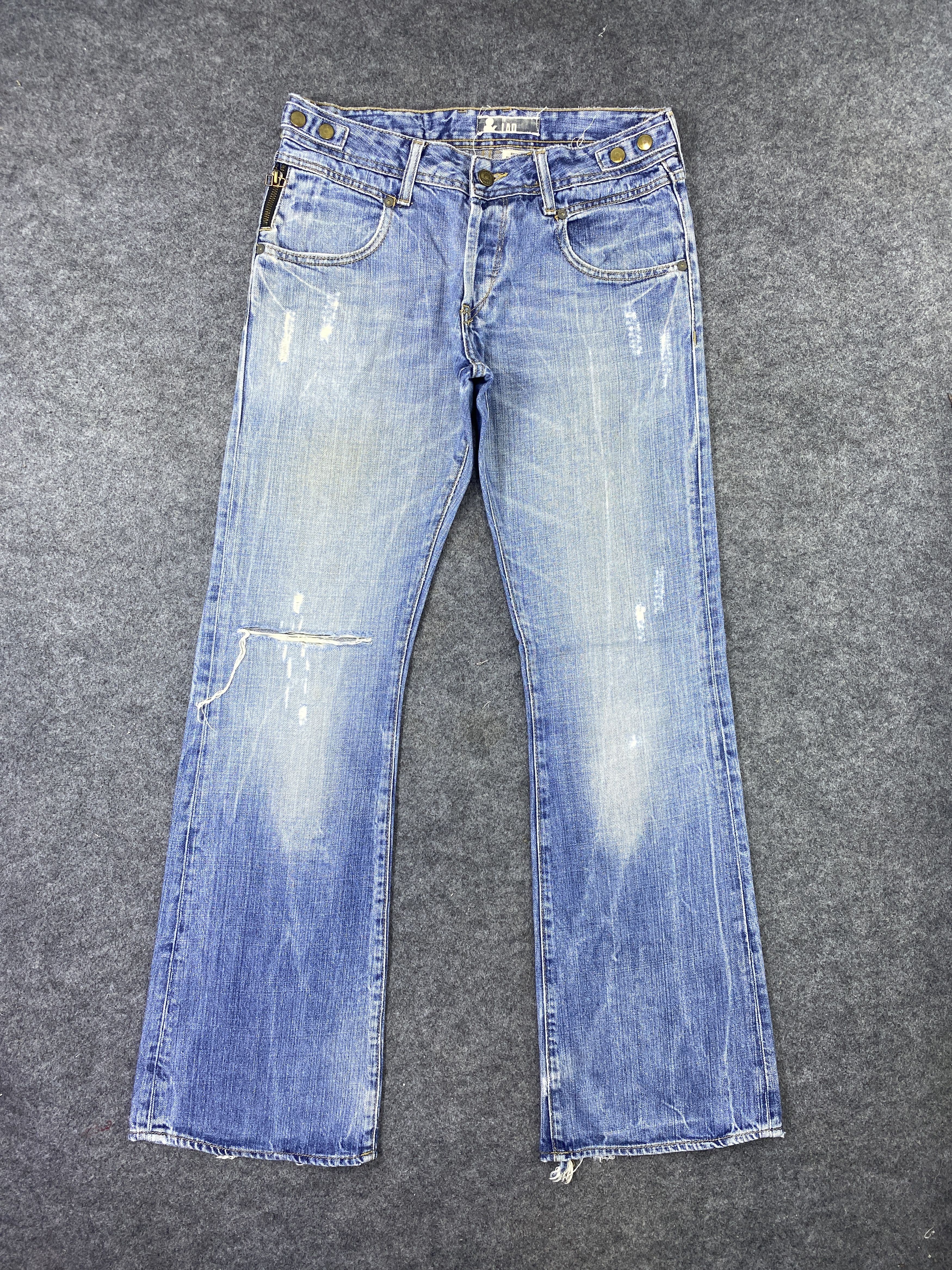 Jean & Distressed Blue Wash Flare Denim - J974 Size US 32 / EU 48 - 1 Thumbnail
