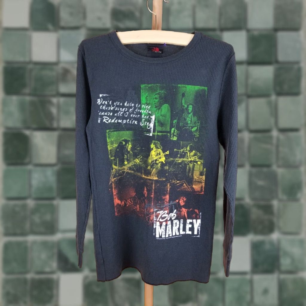 Vintage VINTAGE BOB MARLEY RAGGAE SHIRT T-Shirt LONG SLEEVE THERMAL Lined HOODED XLARGE BLACK Mens XL 18 18 27 29 INCH Size US XL / EU 56 / 4 - 1 Thumbnail
