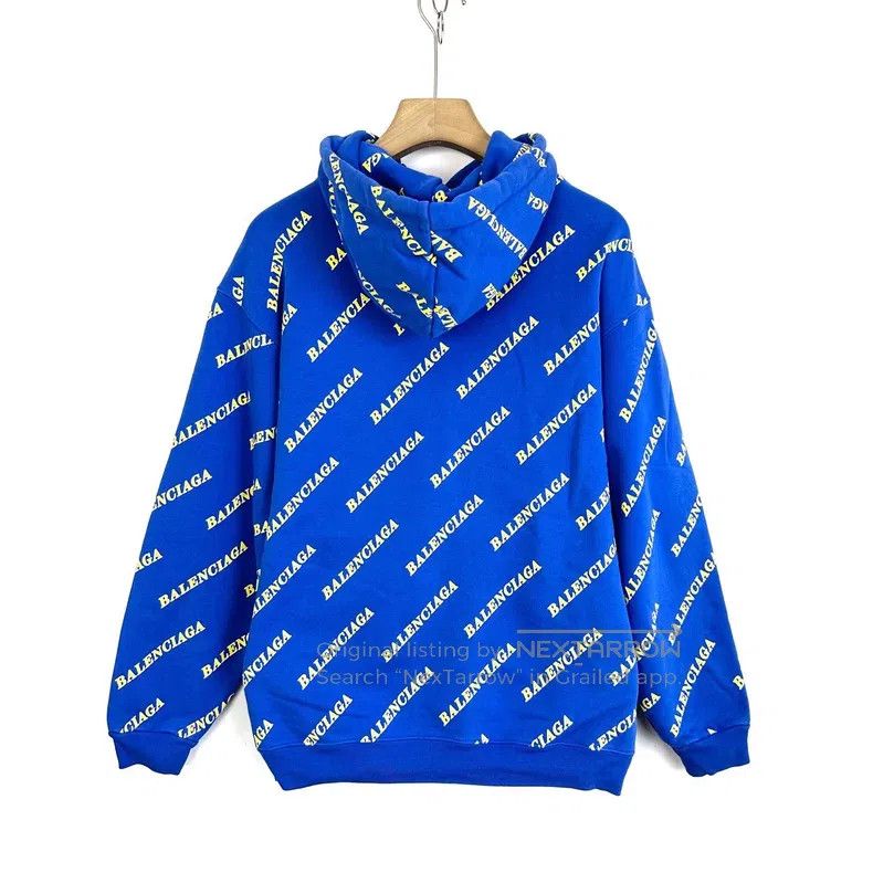 Balenciaga Balenciaga Blue Full Print Barrage Logo Hooded Sweatshirt Size US XS / EU 42 / 0 - 2 Thumbnail