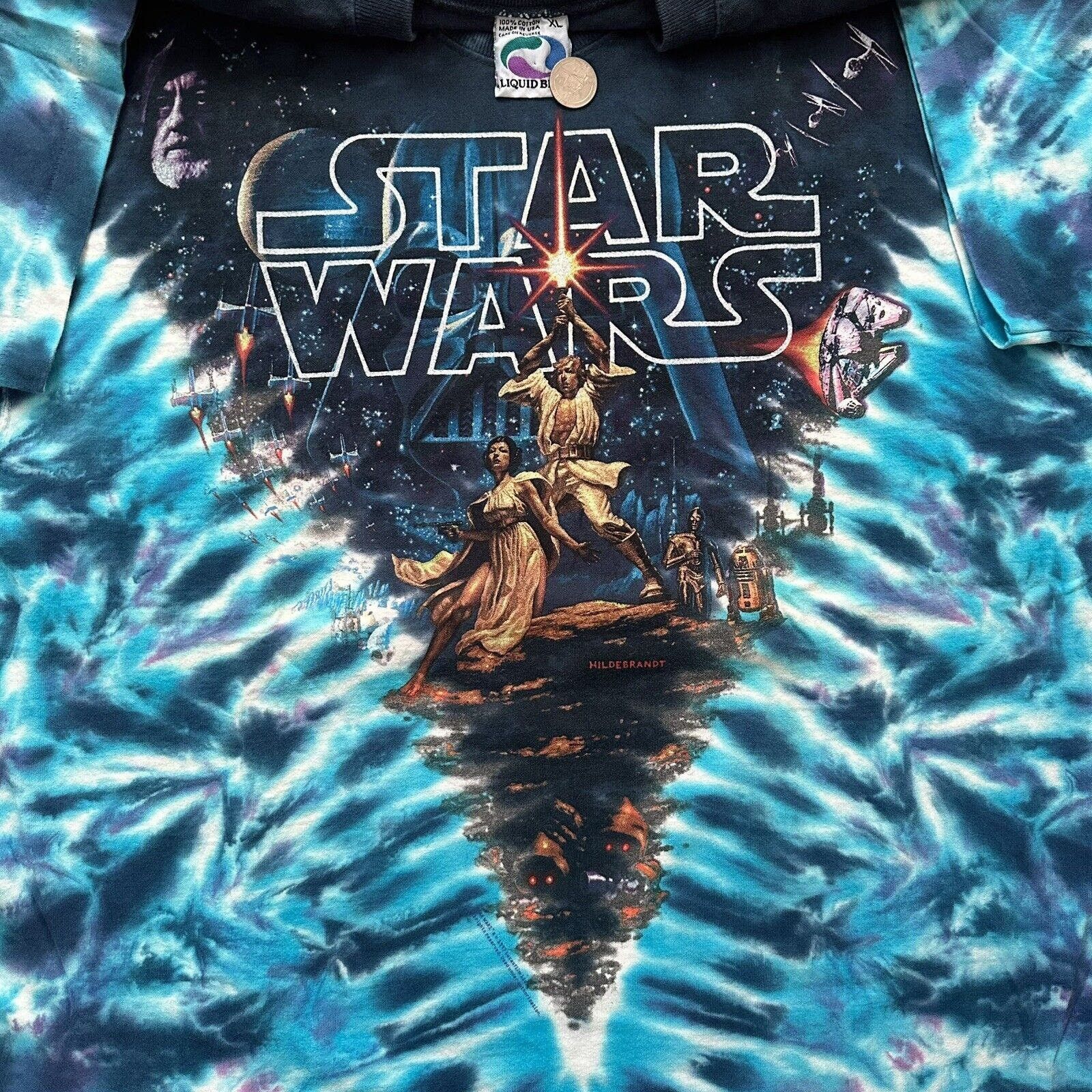 image of Vintage 1997 Liquid Blue Star Wars Tie Dye T-Shirt Xl, Men's