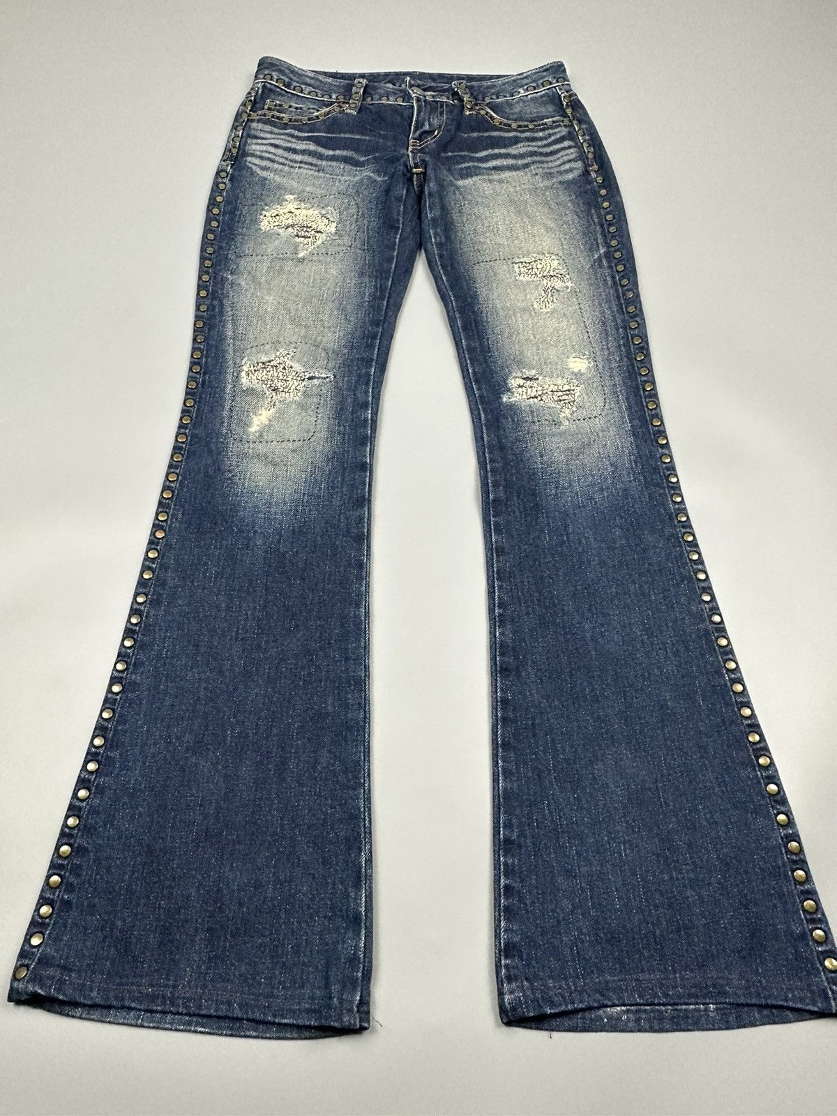 If Six Was Nine × Le Grande Bleu (L.G.B.) 🔥Flared🔥 Vintage Moussy Flared Boro Multi Button Jeans Size 27" / US 4 / IT 40 - 3 Thumbnail