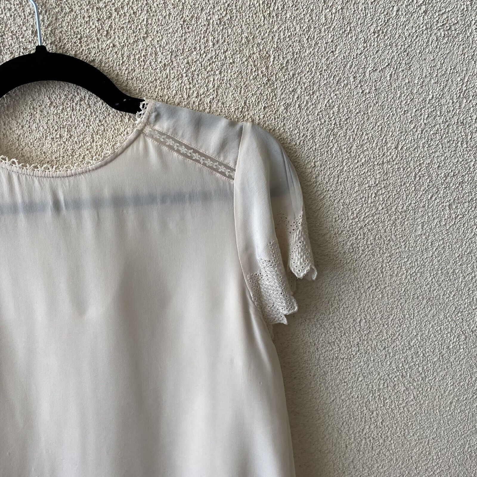 Ulla Johnson Ulla Johnson Womens Top White Ivory Sheer Lace Trim 100% Sil Size XS / US 0-2 / IT 36-38 - 3 Thumbnail