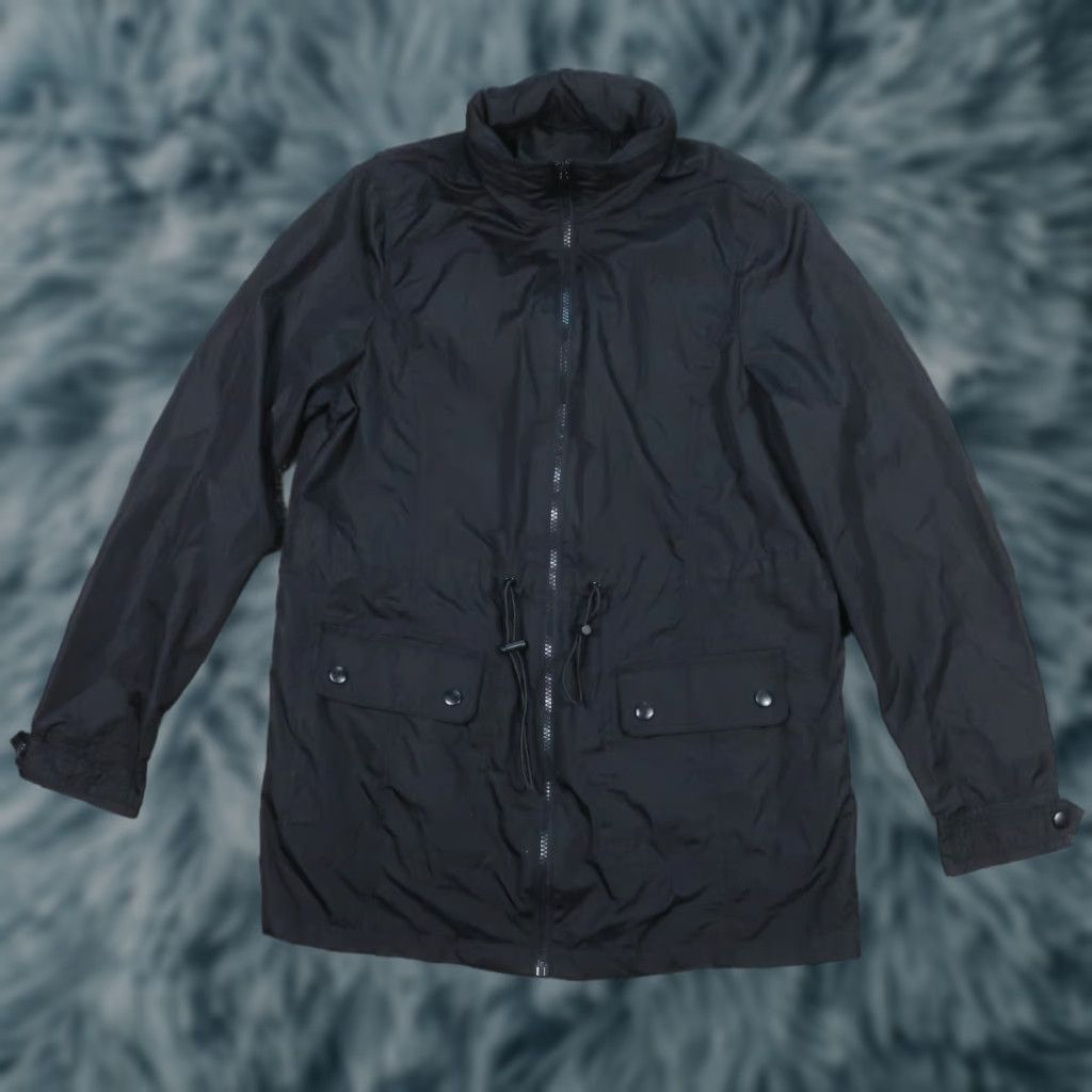 Vintage St Johns Bay Windbreaker Jacket Women S Packable Water Resistant Hood Coat Bag Black Solid Long Sleeve Mid-Length Size S / US 4 / IT 40 - 1 Thumbnail