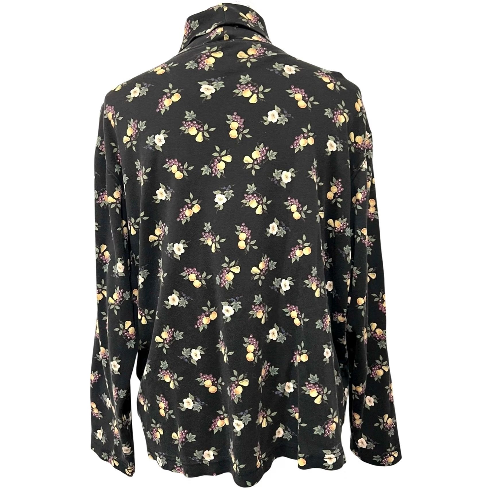 Talbots VINTAGE Talbots Fruit & Floral Pattern Turtleneck Women’s XL Black 100% Cotton Blouse Size XL / US 12-14 / IT 48-50 - 6 Thumbnail