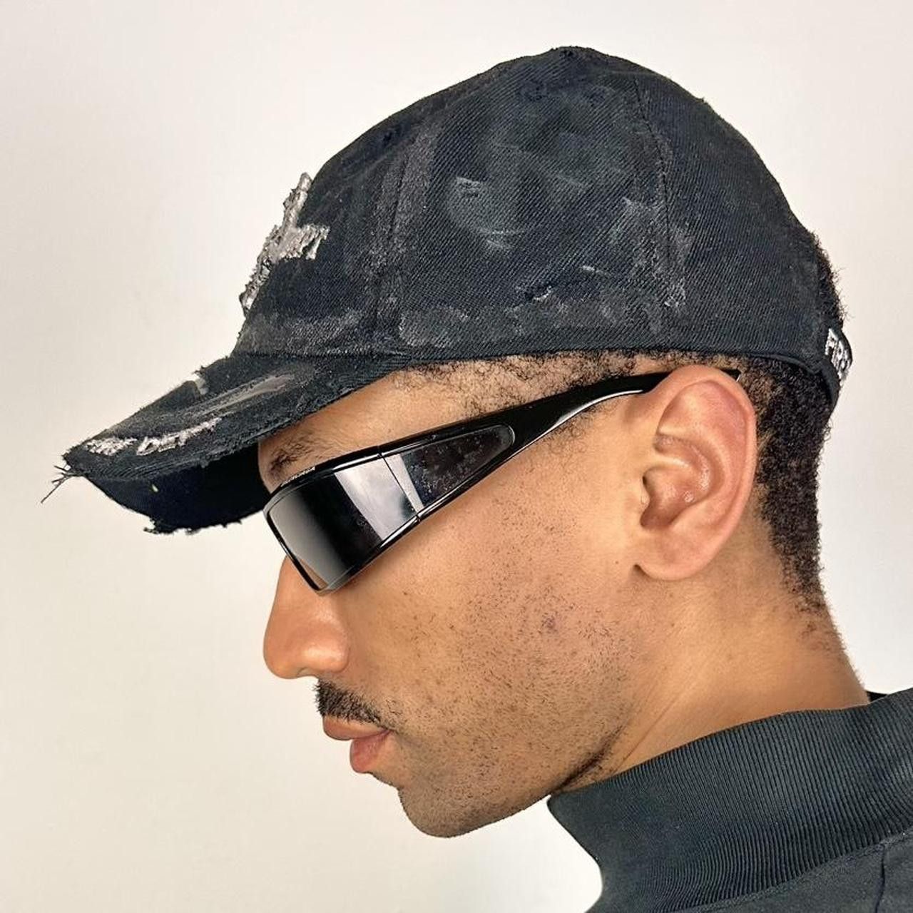 Vintage ASTROBOI* 'Fire Dept.' Black Distressed Rhinestone Hat Size ONE SIZE - 3 Thumbnail