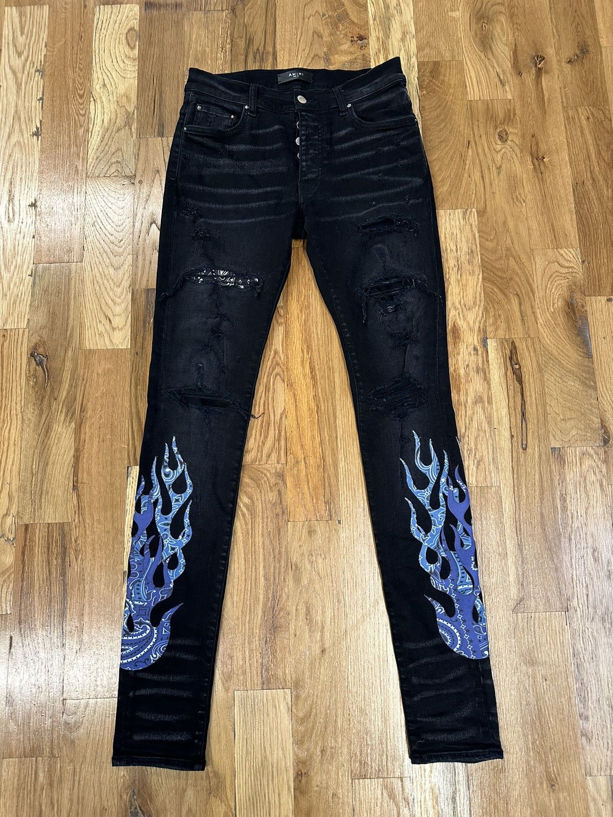 Amiri Amiri Blue Paisley Flame Black Denim Jeans Size 30 | Grailed