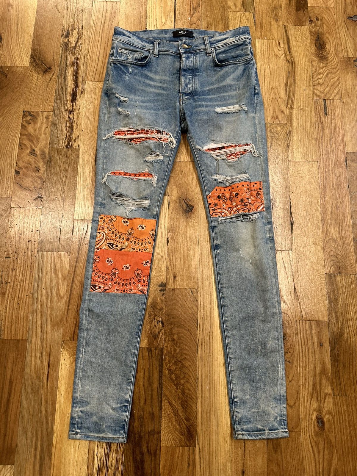 Amiri Amiri MX1 Orange Patch Blue Denim Jeans Size 31 | Grailed