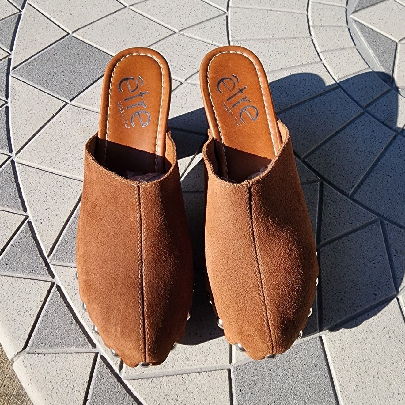 Designer Etre Studded Suede Clog Platform Mules 39 Size US 8.5 / IT 38.5 - 4 Thumbnail