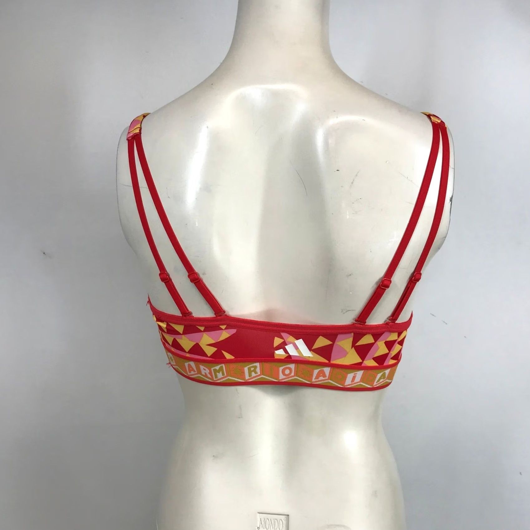 Adidas Adidas x FARM Rio Medium Support Sports Bra Red Geometric AEROREADY Women XS A-C Sports Bra Size ONE SIZE - 5 Thumbnail