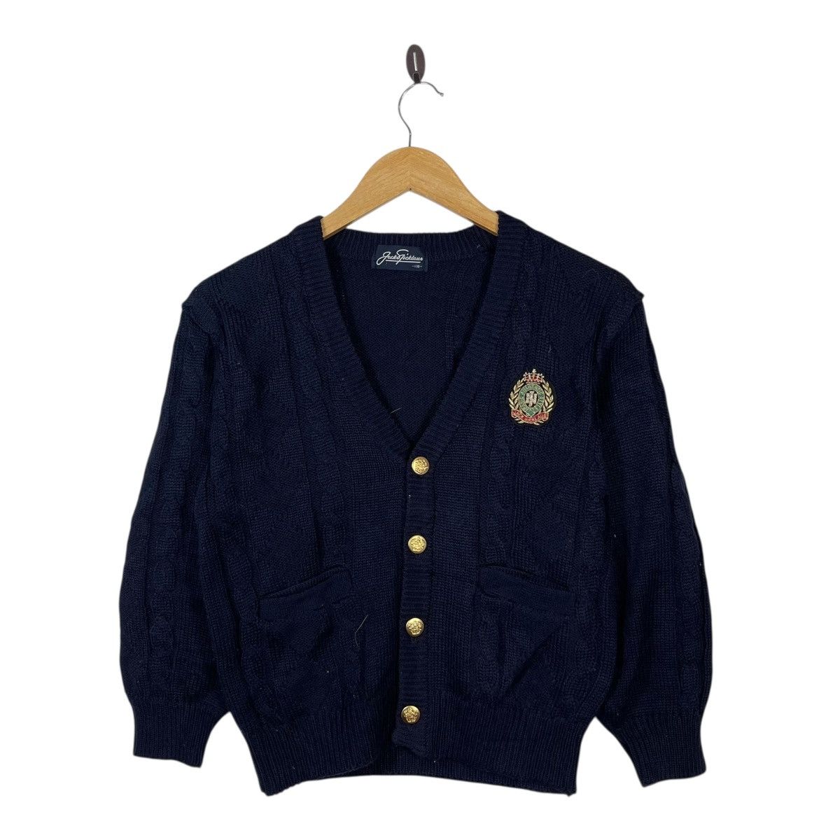Vintage Jack Nicklaus Cable Knit Cardigan Navy Crest Gold Button Size S / US 4 / IT 40 - 1 Thumbnail
