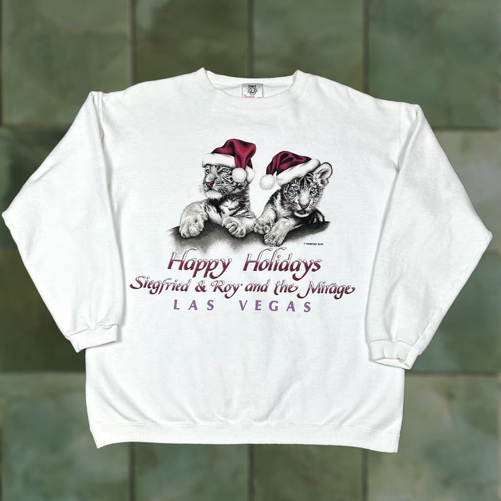 Vintage VINTAGE Siegfried & Roy Sweatshirt Las Vegas White Tiger Christmas Crew Neck Pullover L Men Large White Tigers Graphic Print Size US L / EU 52-54 / 3 - 1 Thumbnail