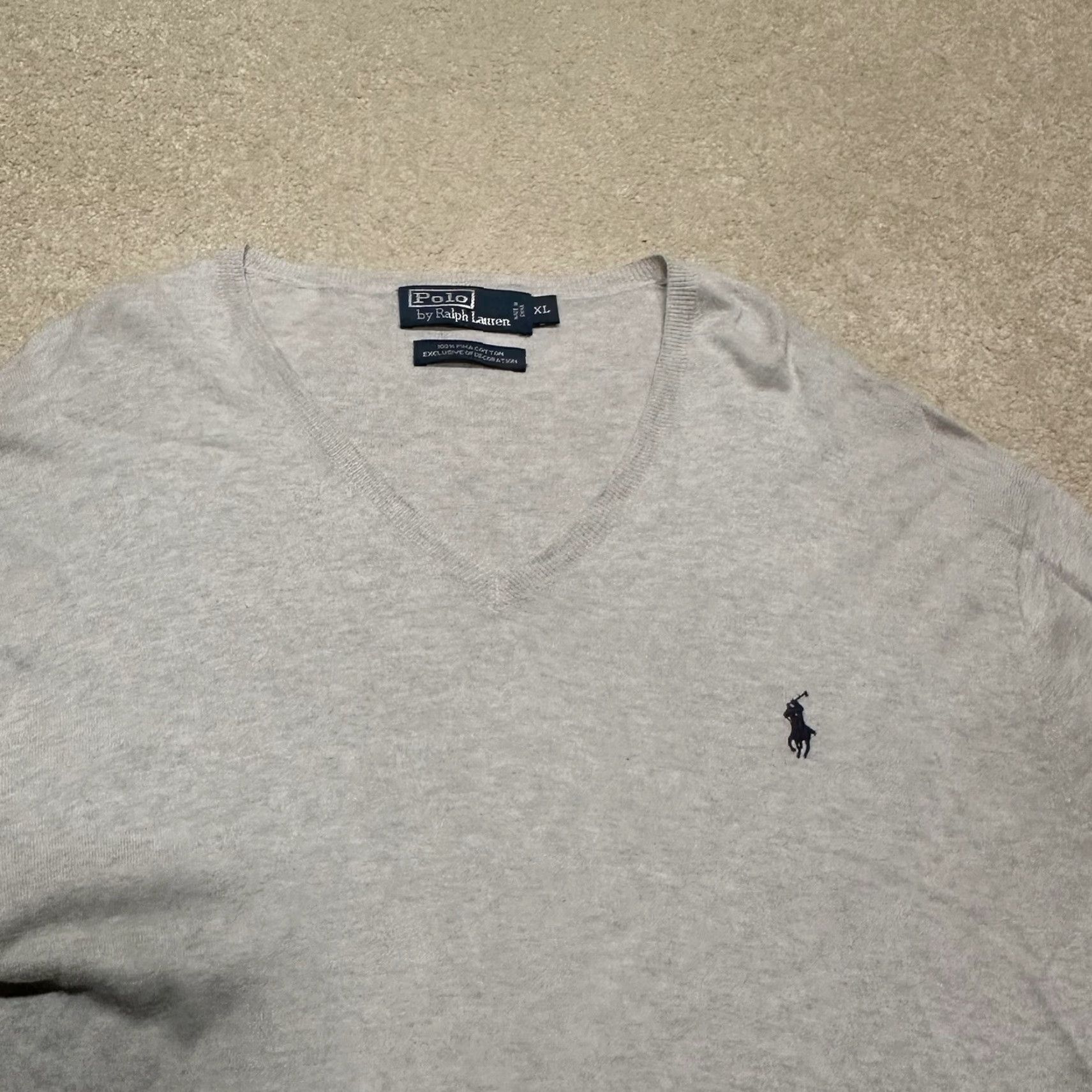 Polo Ralph Lauren Polo Ralph Lauren V Neck Sweater Mens XL Gray Pima Cotton Size US XL / EU 56 / 4 - 3 Thumbnail