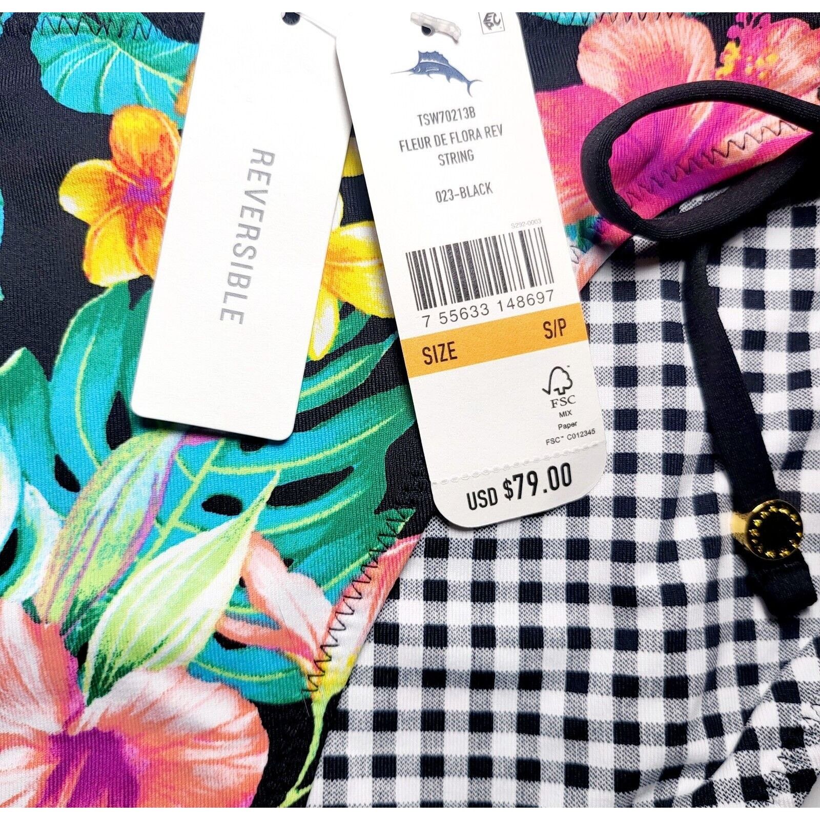 Tommy Bahama NWT TOMMY BAHAMA Fleur de Flora Gingham Check Bikini Bottom Size ONE SIZE - 2 Thumbnail