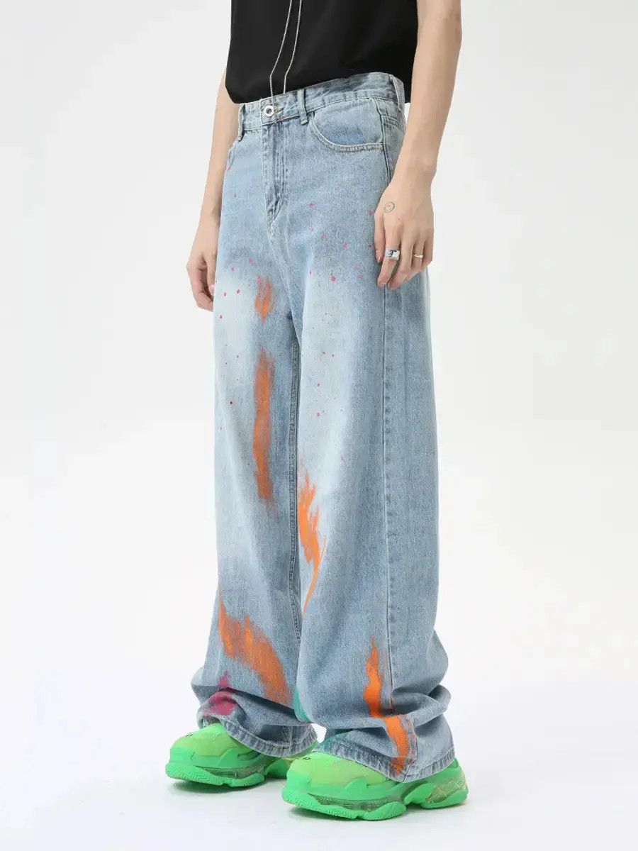 Japanese Brand Retro loose straight leg hand-painted graffiti jeans Size US 32 / EU 48 - 1 Thumbnail