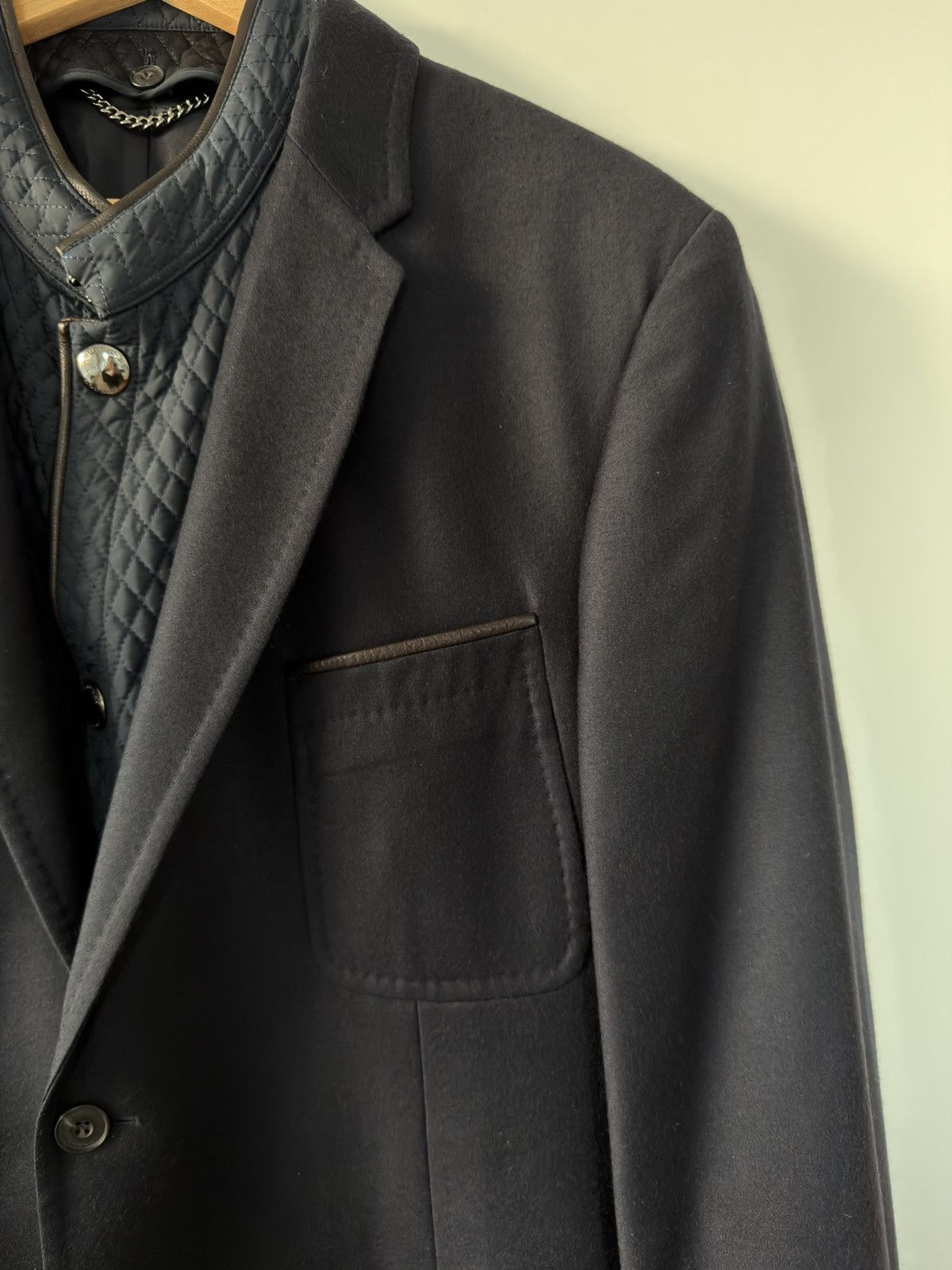 Burberry London Wool Cashmere Blazer with Quilted Vest Insert Navy 56 Size 52R - 2 Thumbnail