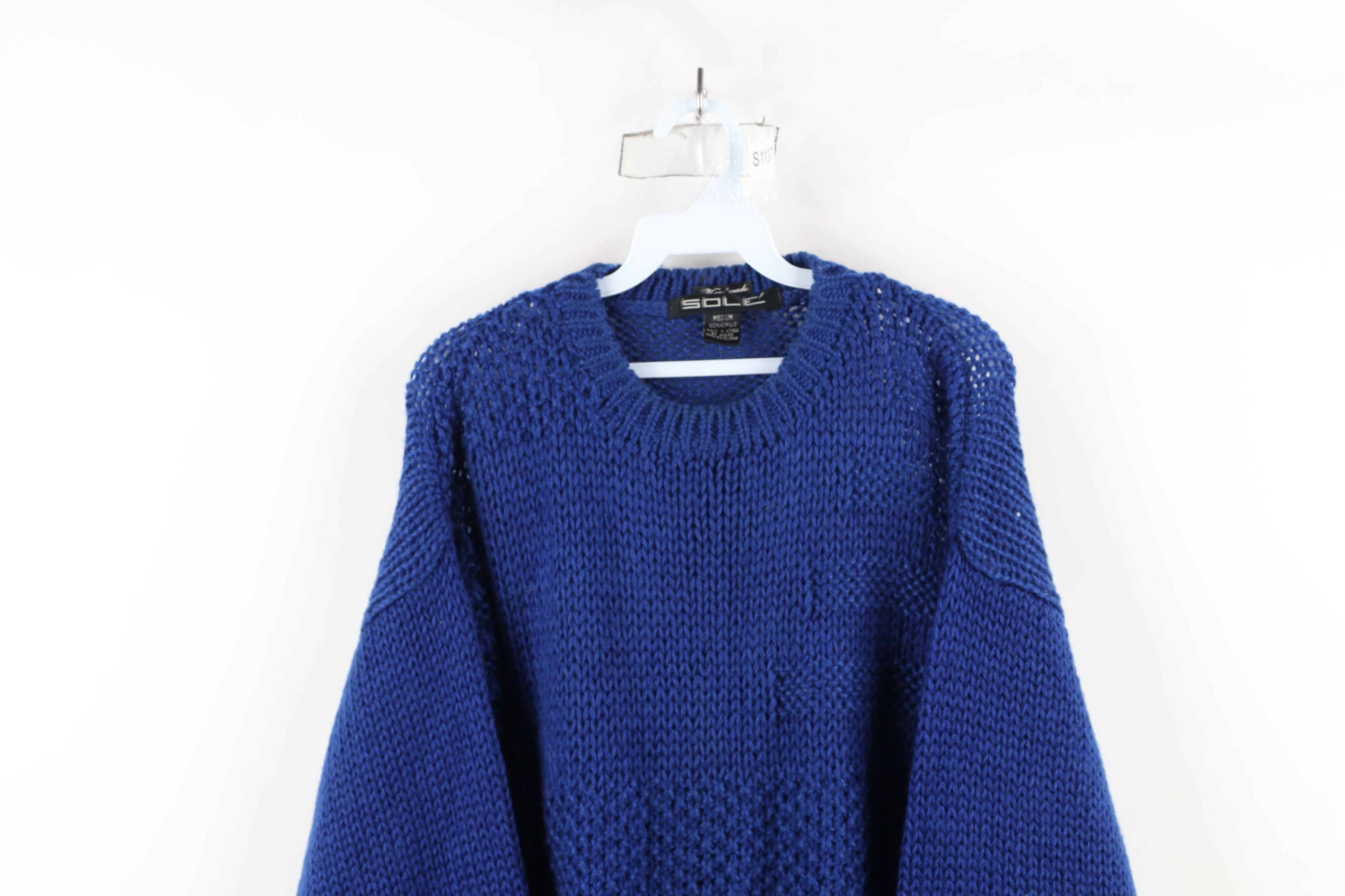 Vintage Vintage 90s Streetwear Textured Crochet Knit Sweater Blue Size US M / EU 48-50 / 2 - 2 Thumbnail