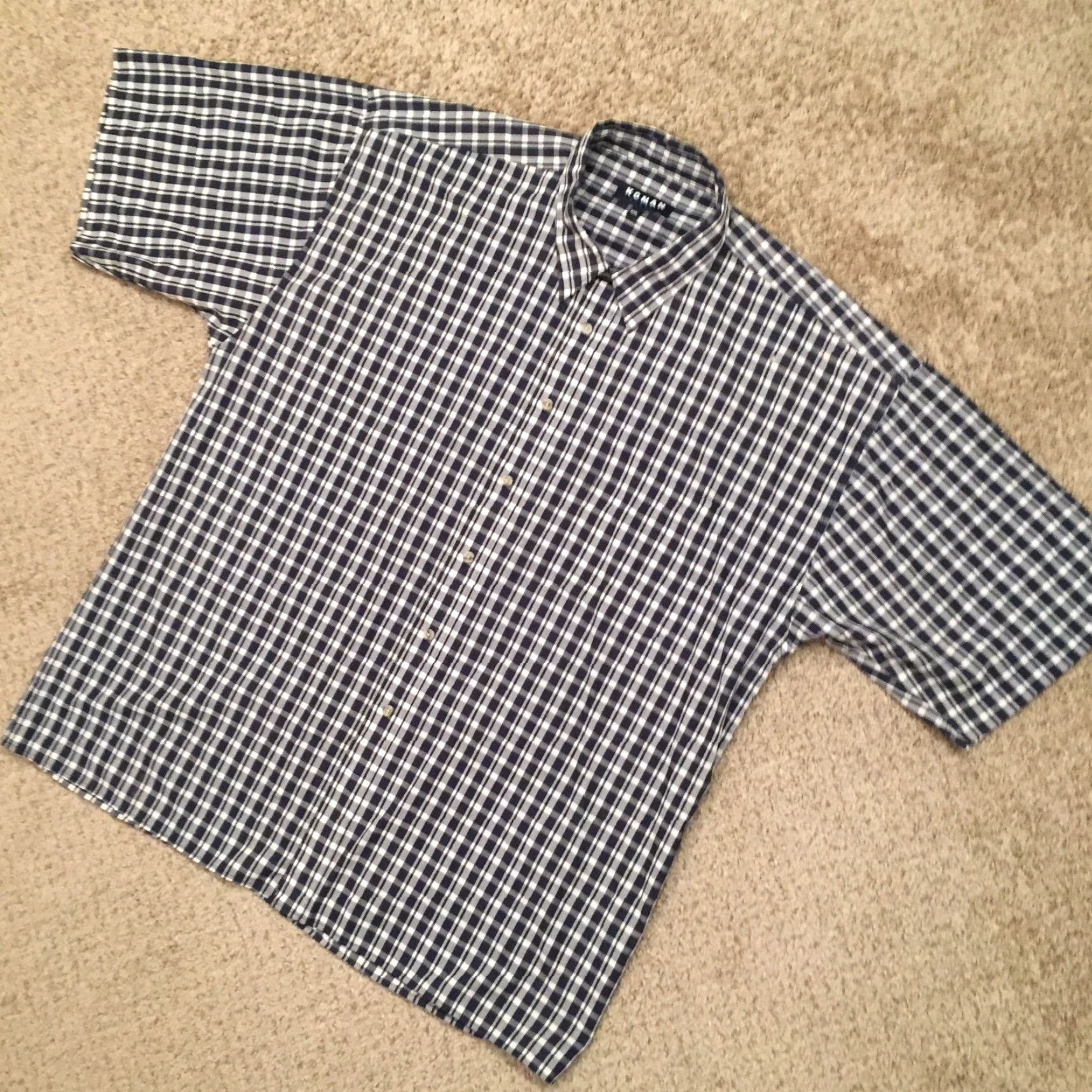 Vintage Koman Sport Shirt Mens XXL Blue Check Short Sleeve Button-Up Size US XXL / EU 58 / 5 - 2 Thumbnail