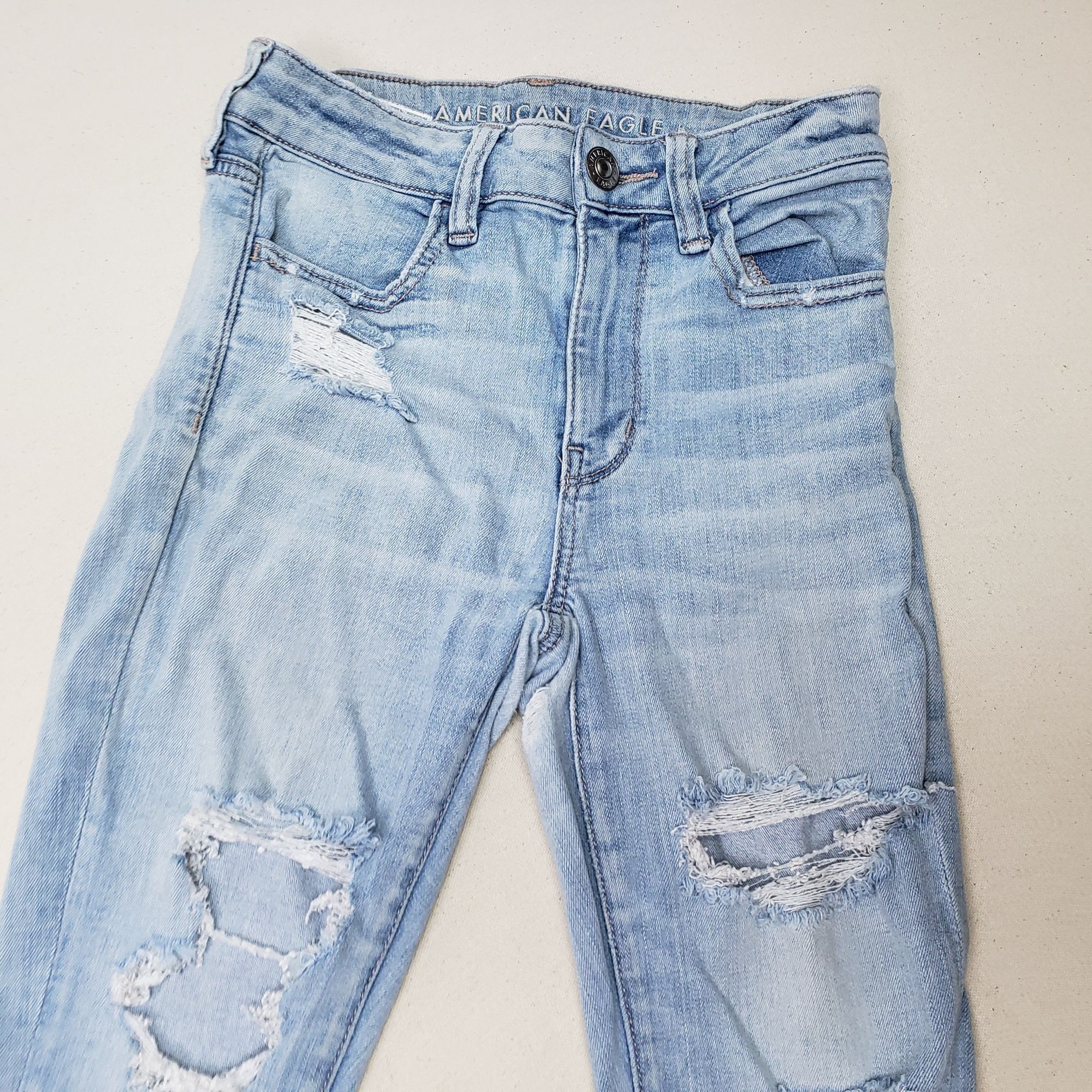 American Eagle Outfitters American Eagle Women's Distressed Straight Leg Blue Jeans 2 Size 24" / US 00 / IT 34 - 2 Thumbnail