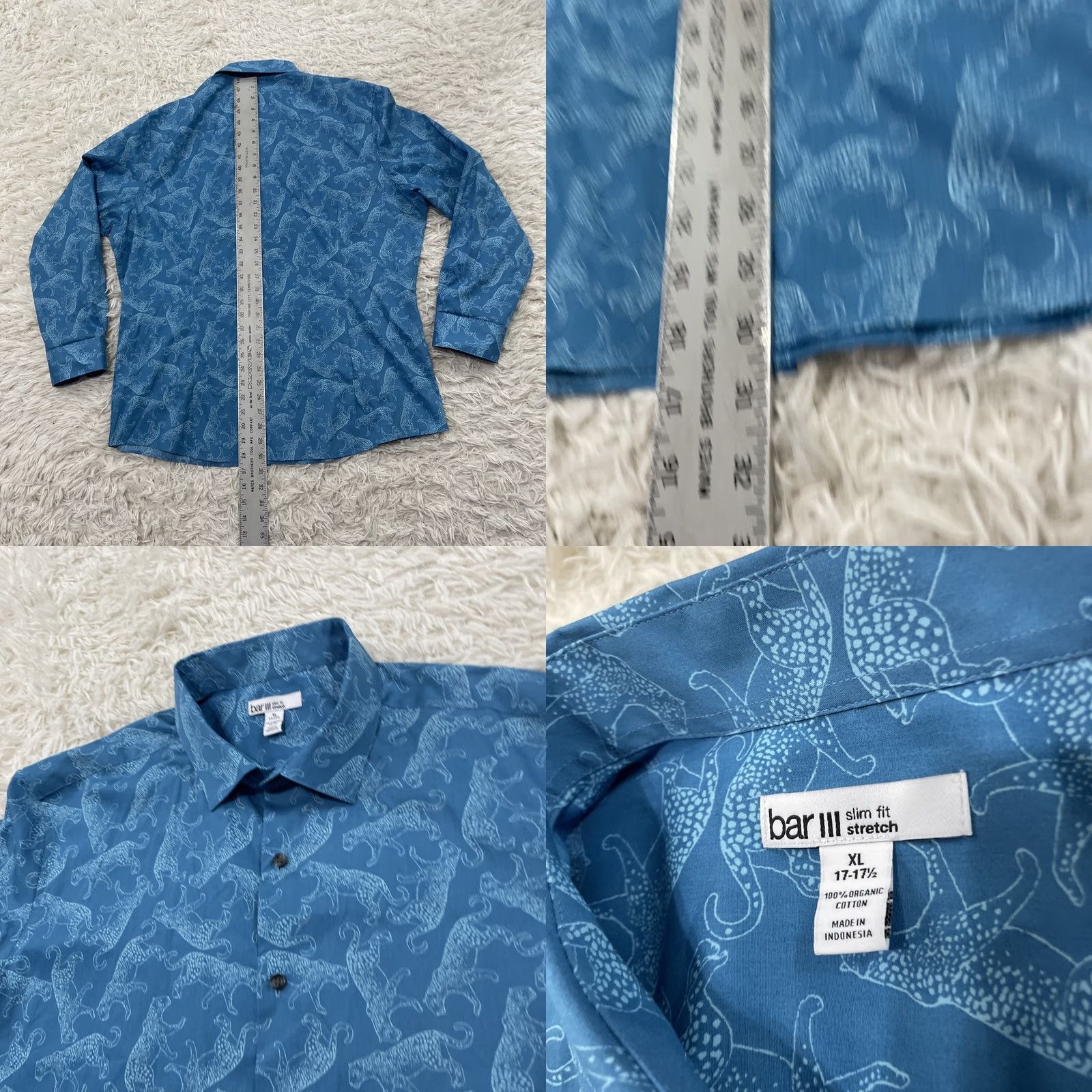 Bar III BAR III JAGUAR Dress Shirt Men XL 17 17.5 Teal Blue Cat Print Button Shirt 50" Size 46R - 8 Thumbnail