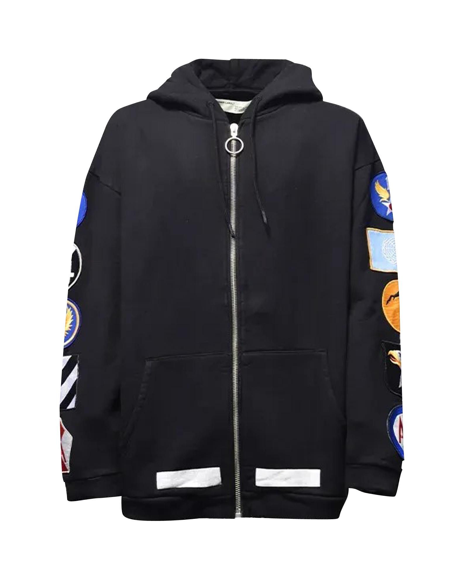 image of Off White Graphic Hoodie With Sleeve Patches, Men's (Size Small)