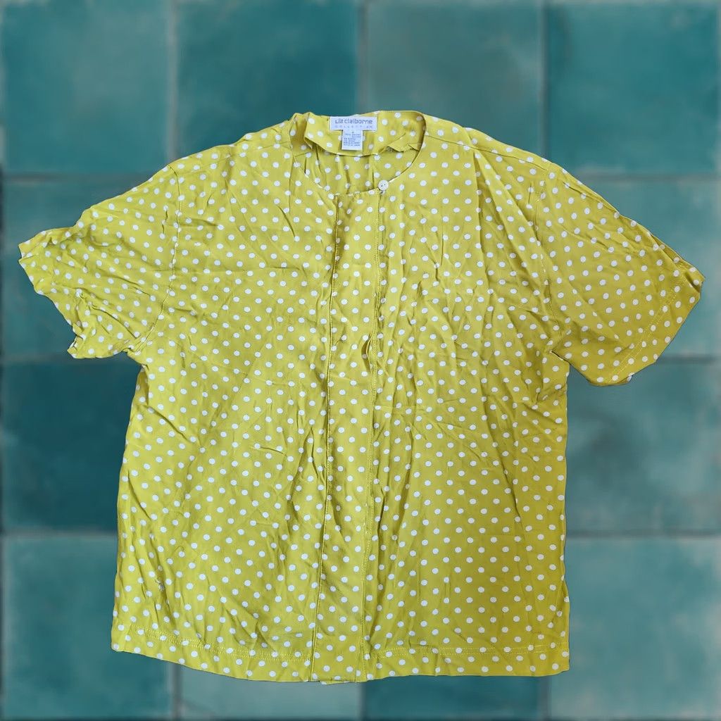Liz Claiborne Liz Claiborne Collection Blouse Women's Short Sleeve Yellow Polka Dot Pullover Size 8 Quiet Colorful Casual Travel Spring Summer Fall Regular Womens Size M / US 6-8 / IT 42-44 - 1 Thumbnail