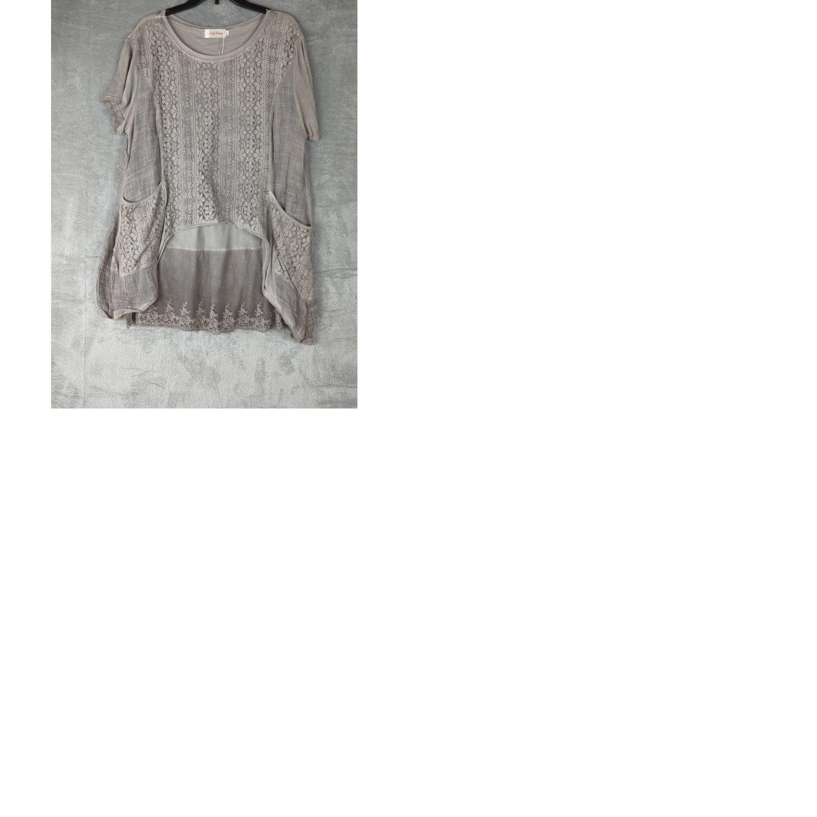 Vintage Simply Couture Blouse Tunic Women 2X Brown Lace Ruffle Crochet Cap Sleeve Round Neck Plus Size Vintage No Size XXL / US 16-18 / IT 52-54 - 9 Thumbnail