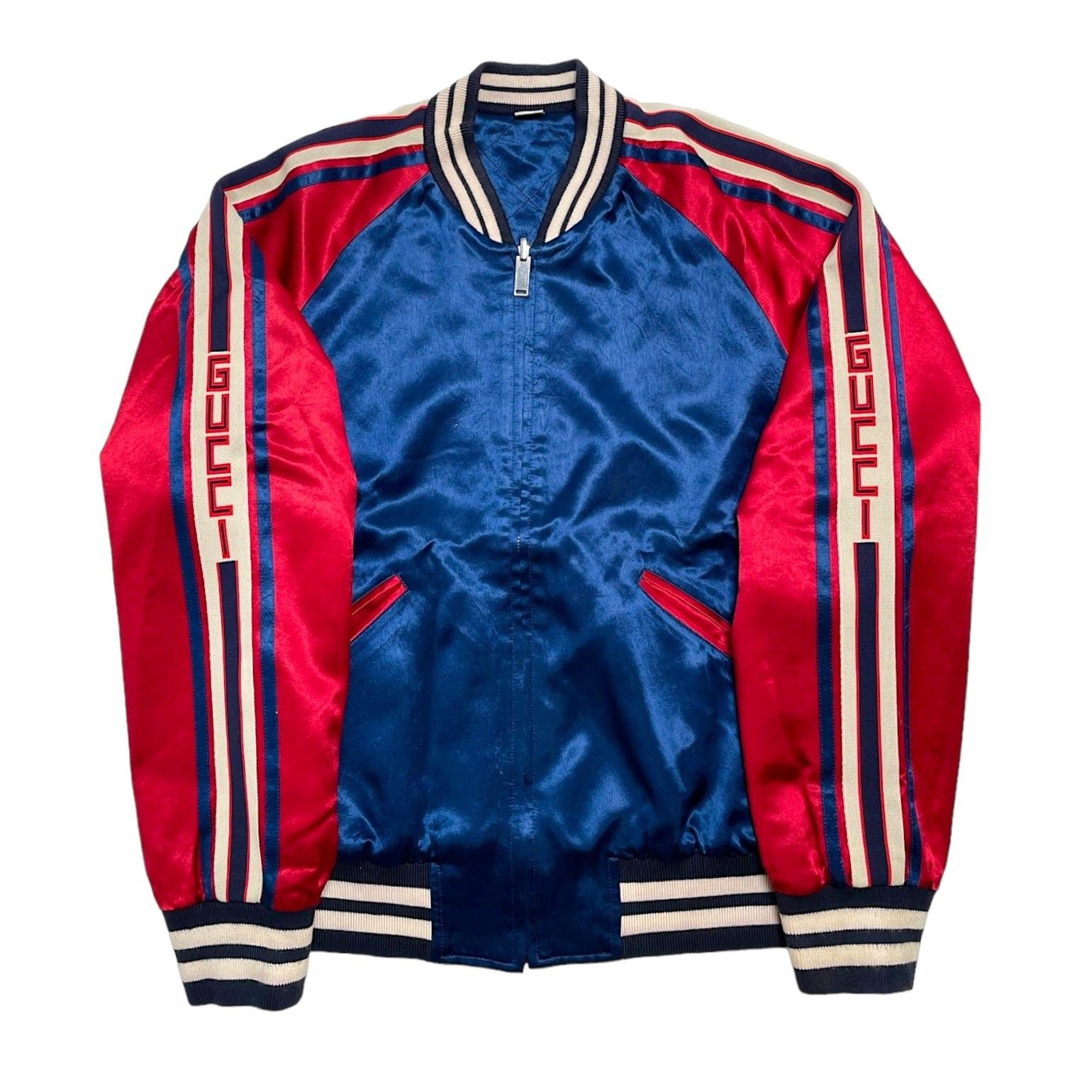 Gucci Stripe Reversible Zip Up Bomber Jacket Blue Red Size US L / EU 52-54 / 3 - 1 Thumbnail