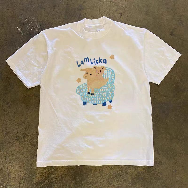 Japanese Brand White retro cartoon sheep print cotton t-shirt Size US M / EU 48-50 / 2 - 1 Thumbnail