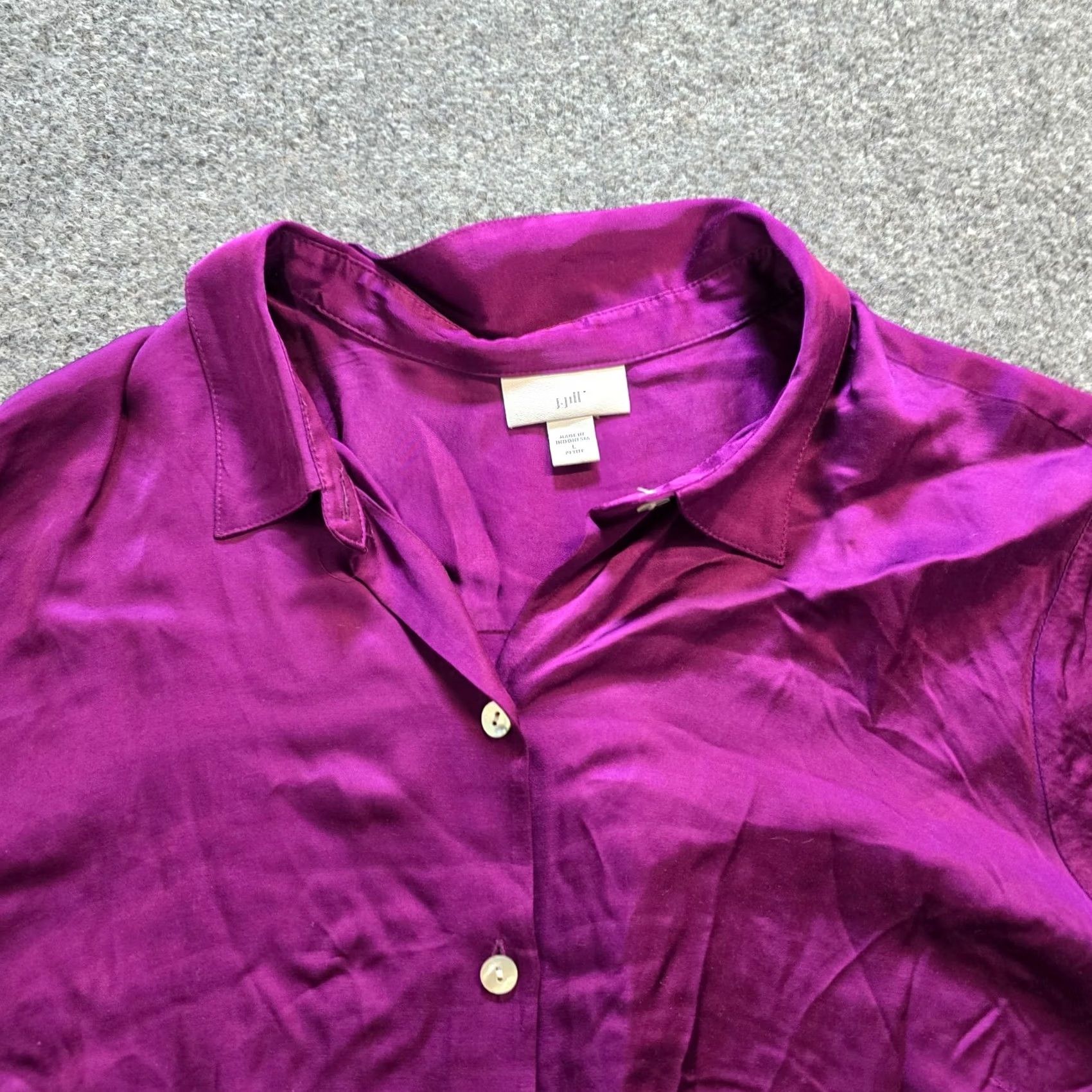 J. Jill J Jill Top Women Size Large Petite Purple Satin Button Long Sleeve Casual Career Blouse Size L / US 10 / IT 46 - 2 Thumbnail