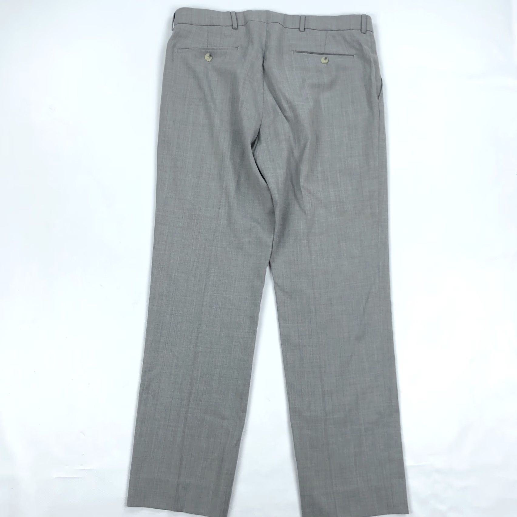 Vintage Ballin Mens Dress Pants Grey Flat Front Comfort-EZE 36x31.5 Wool 100 Flat Front Belt Loops Pockets Slim Straight Casual Workwear Business Formal Size US 36 / EU 52 - 2 Thumbnail