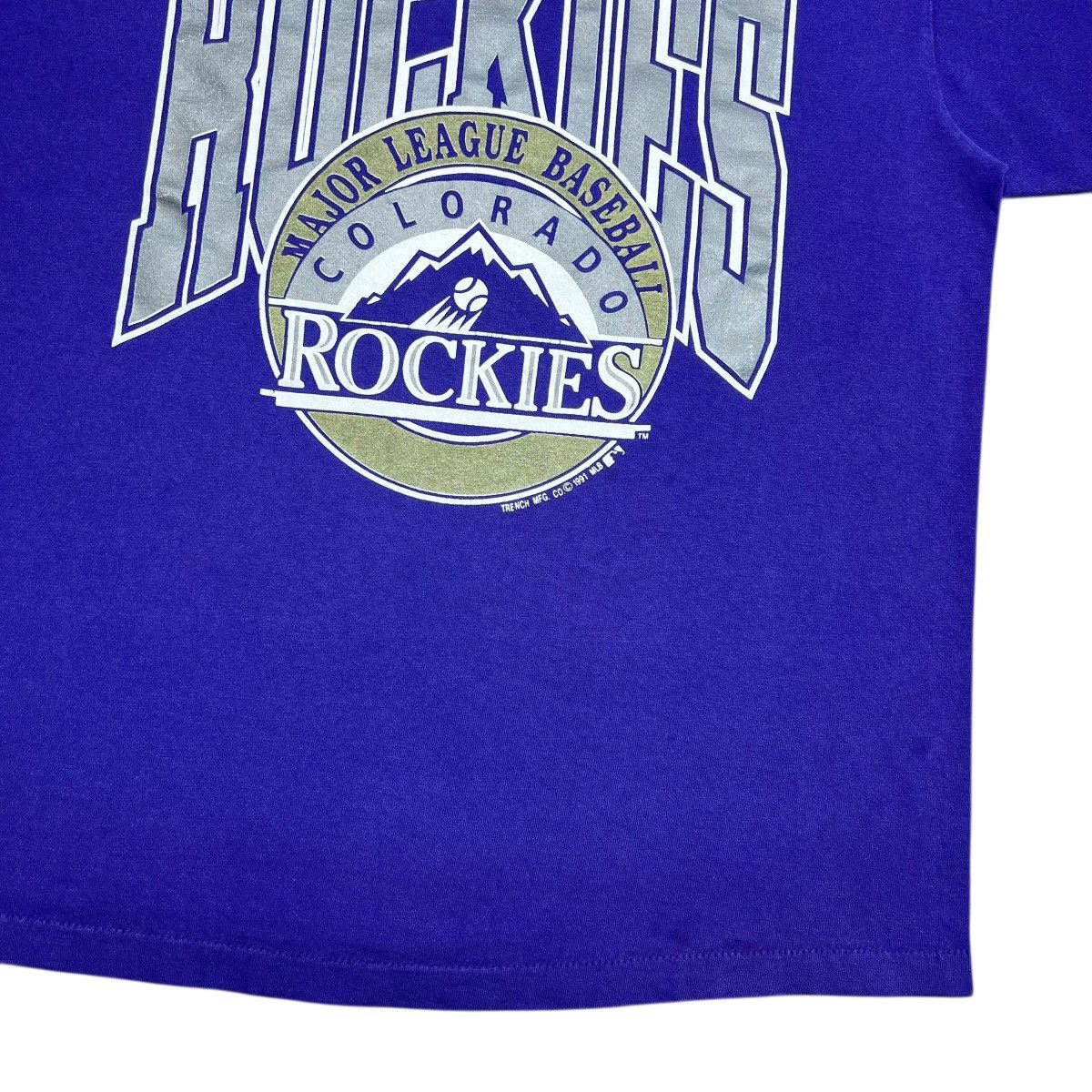 MLB Vtg 1991 MLB Colorado Rockies Trench Ultra Spell Out T-Shirt Size US XL / EU 56 / 4 - 6 Thumbnail